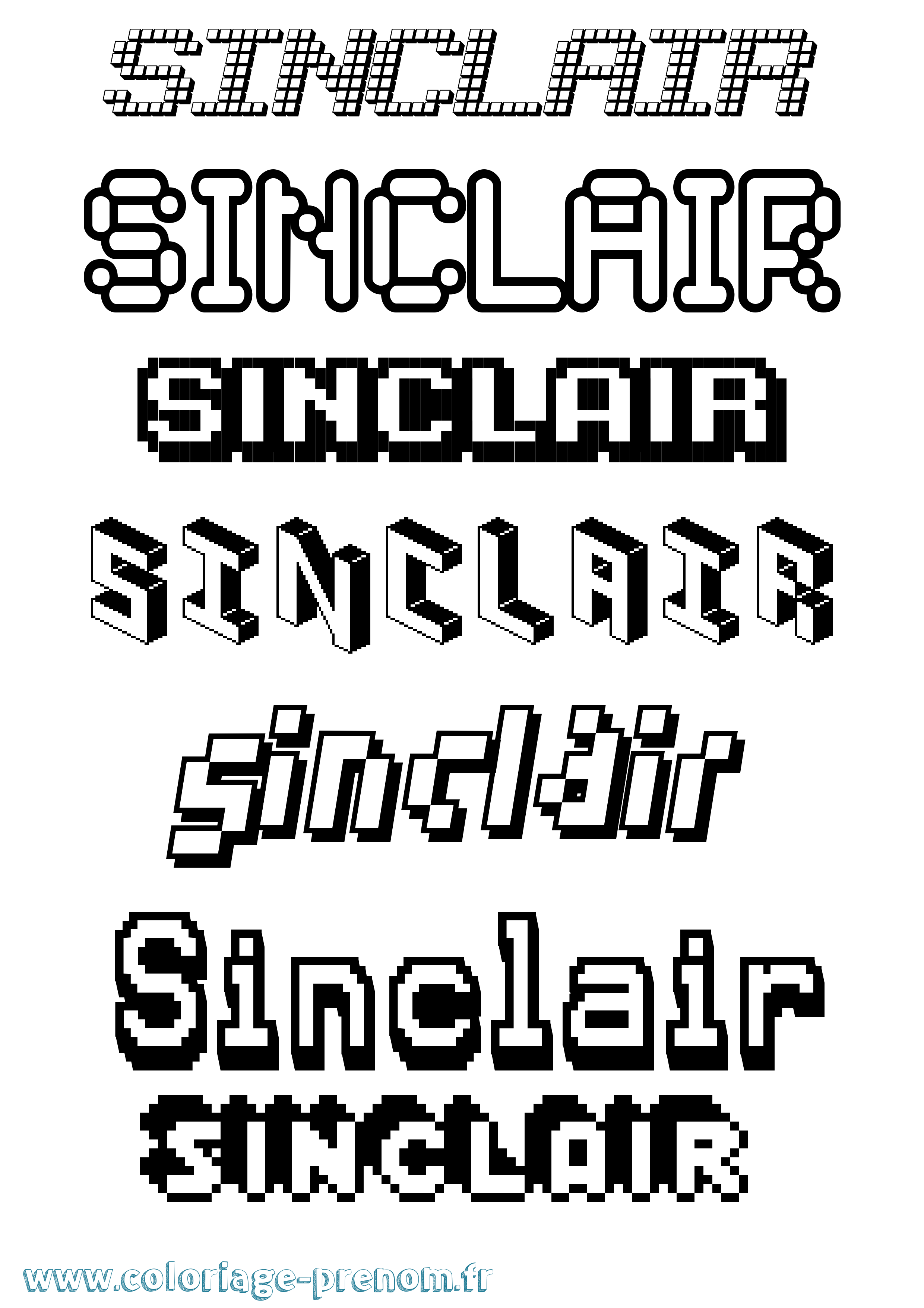 Coloriage Sinclair Pixel Coloriage prénom Sinclair Pixel