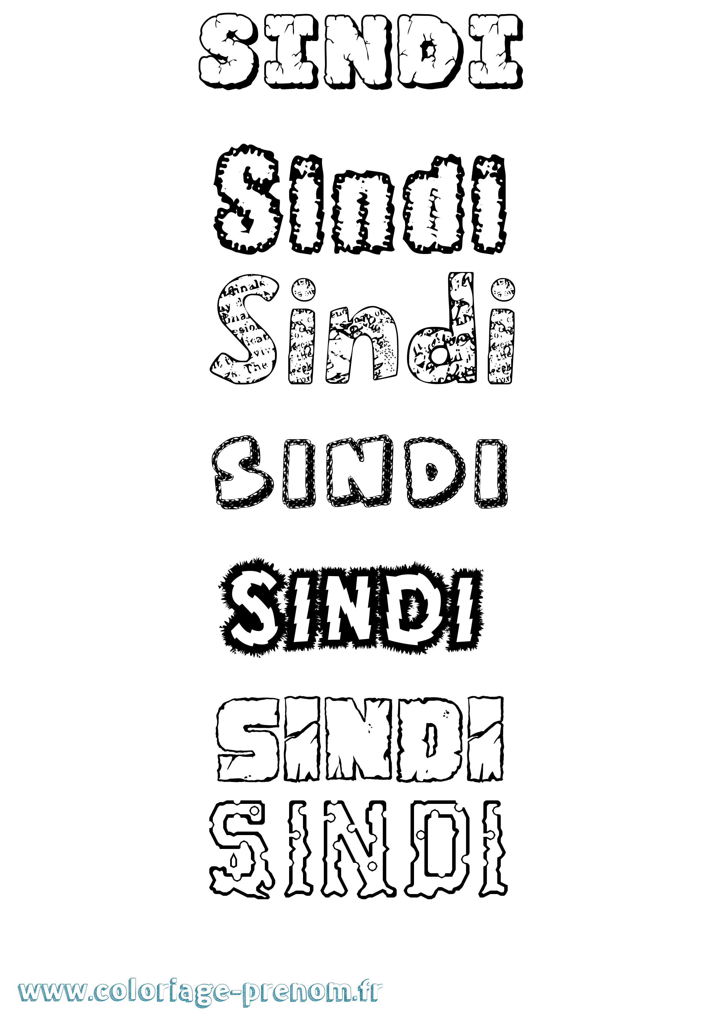Coloriage Sindi Destructuré Coloriage prénom Sindi Destructuré