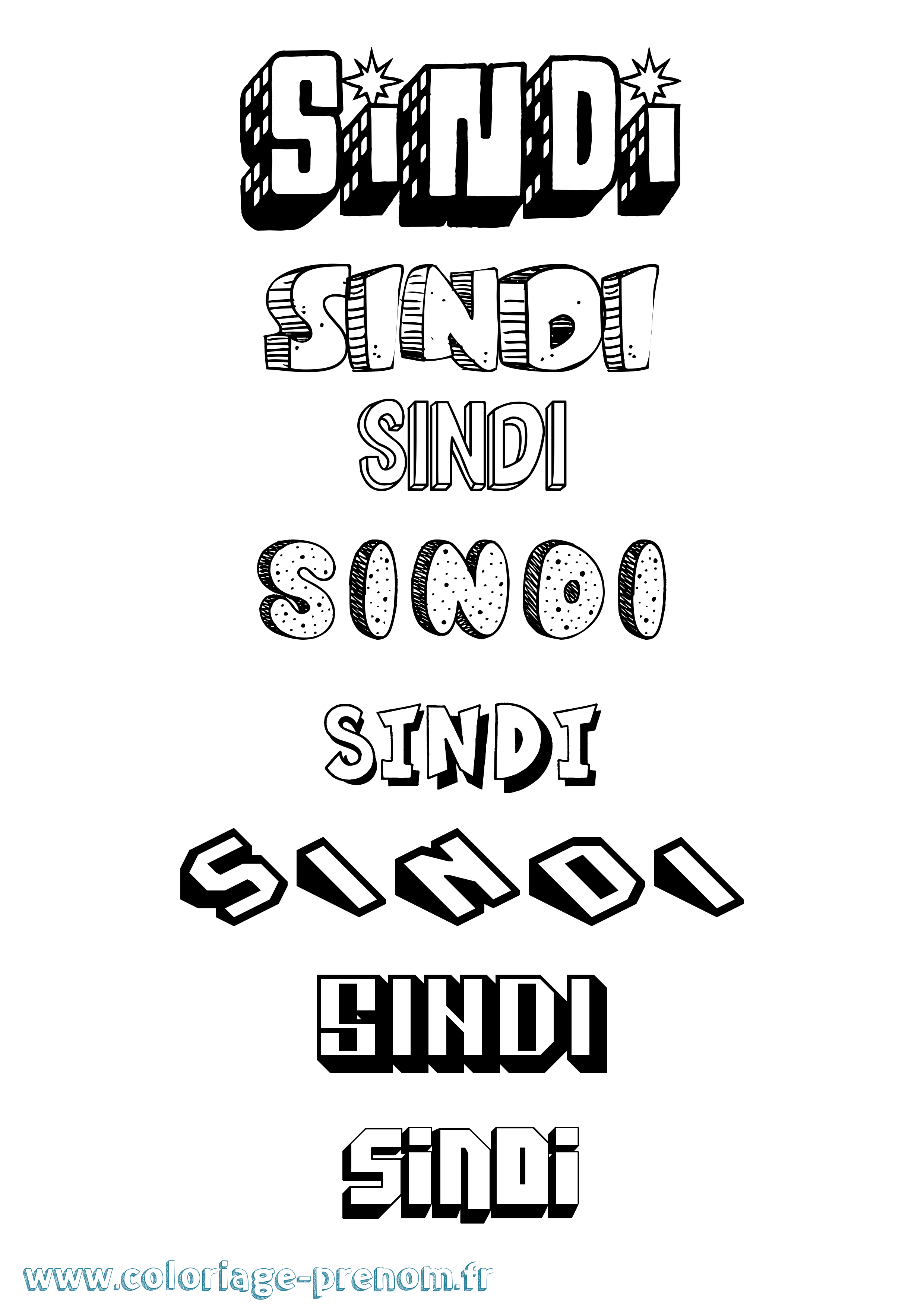 Coloriage Sindi Effet 3D Coloriage prénom Sindi Effet 3D