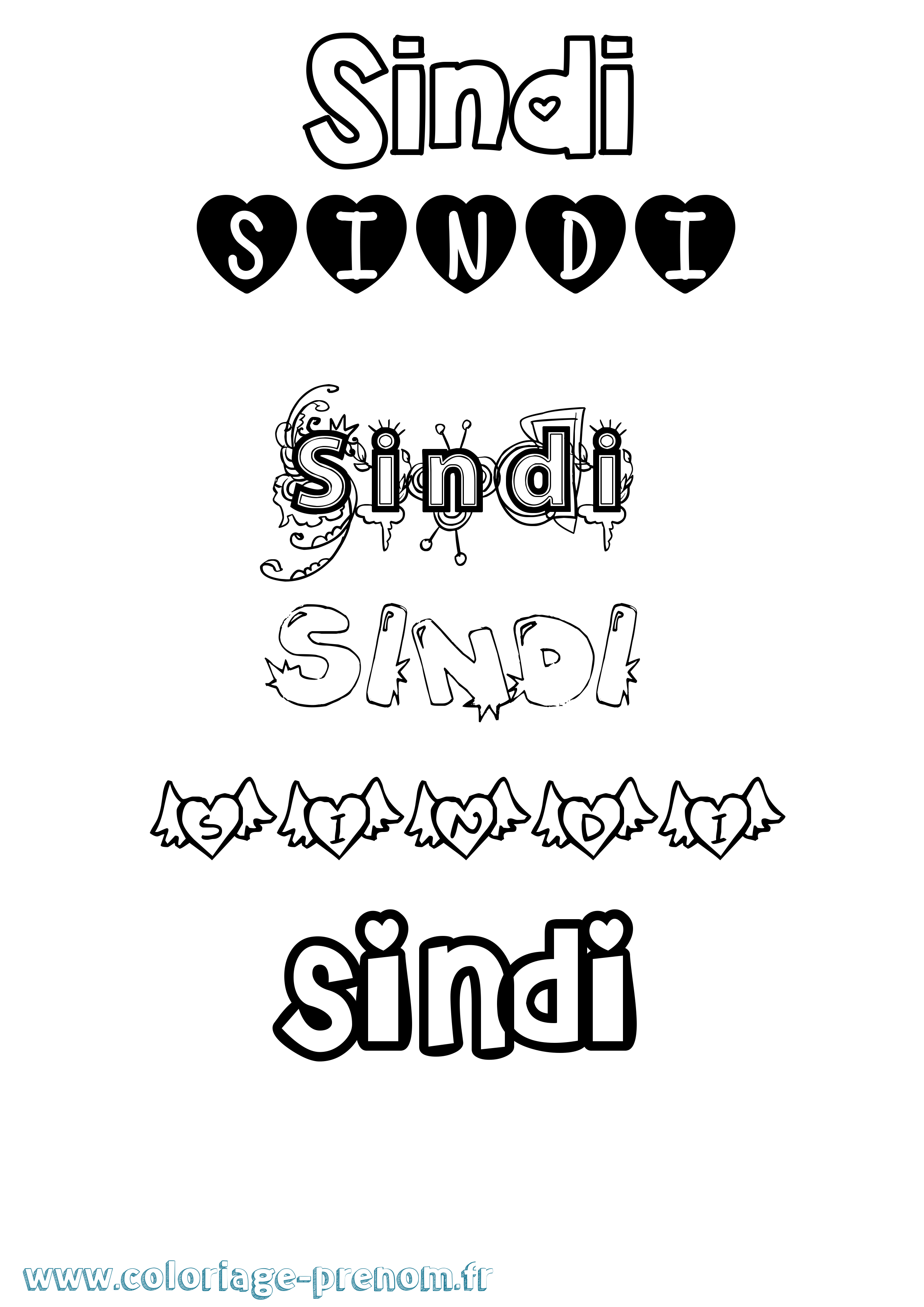 Coloriage Sindi Girly Coloriage prénom Sindi Girly
