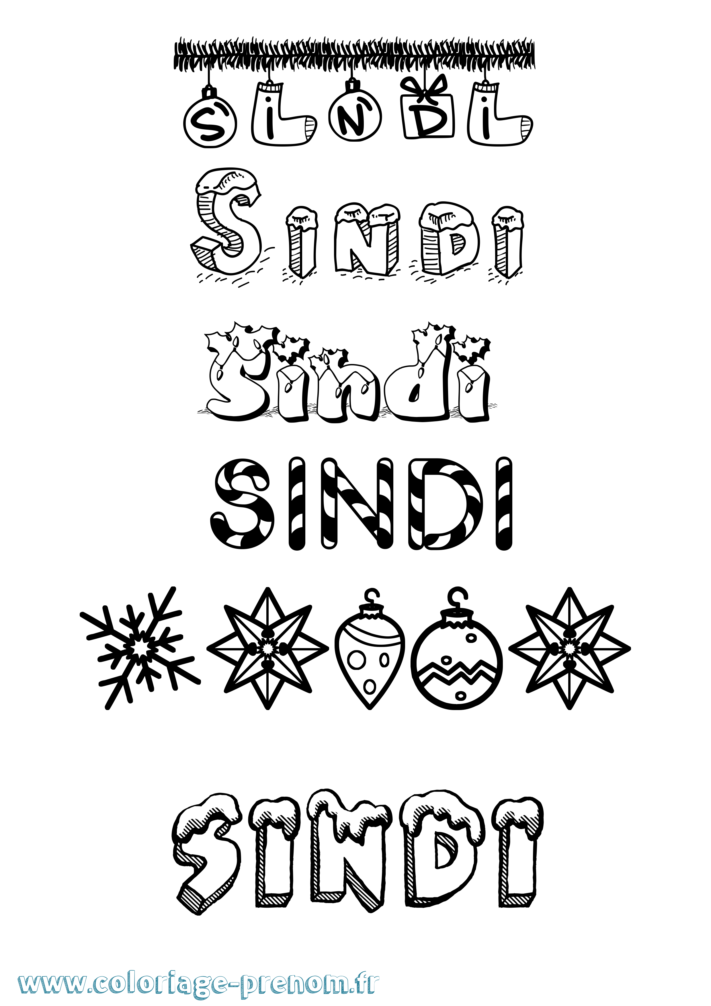 Coloriage Sindi Noël Coloriage prénom Sindi Noël