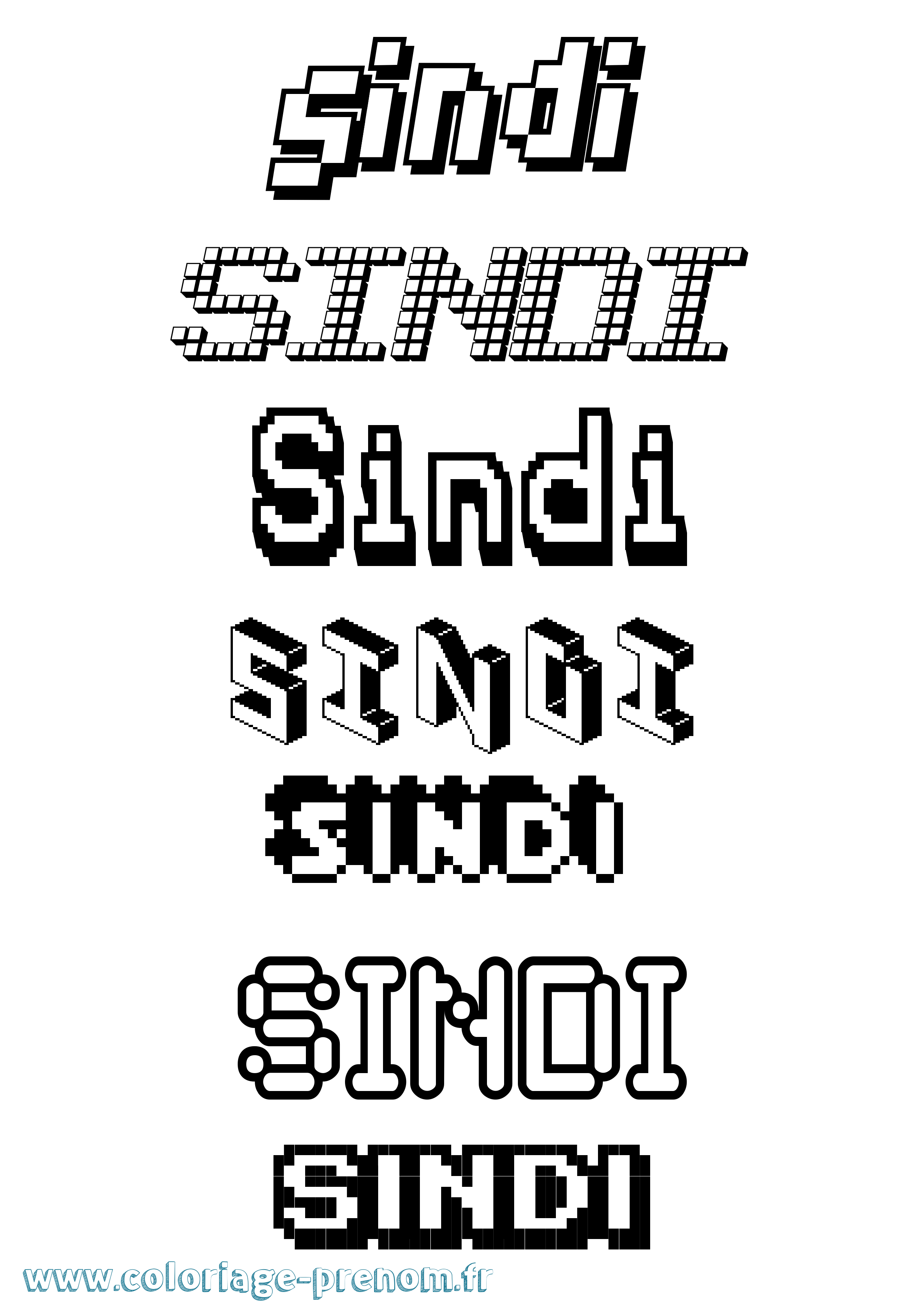Coloriage Sindi Pixel Coloriage prénom Sindi Pixel