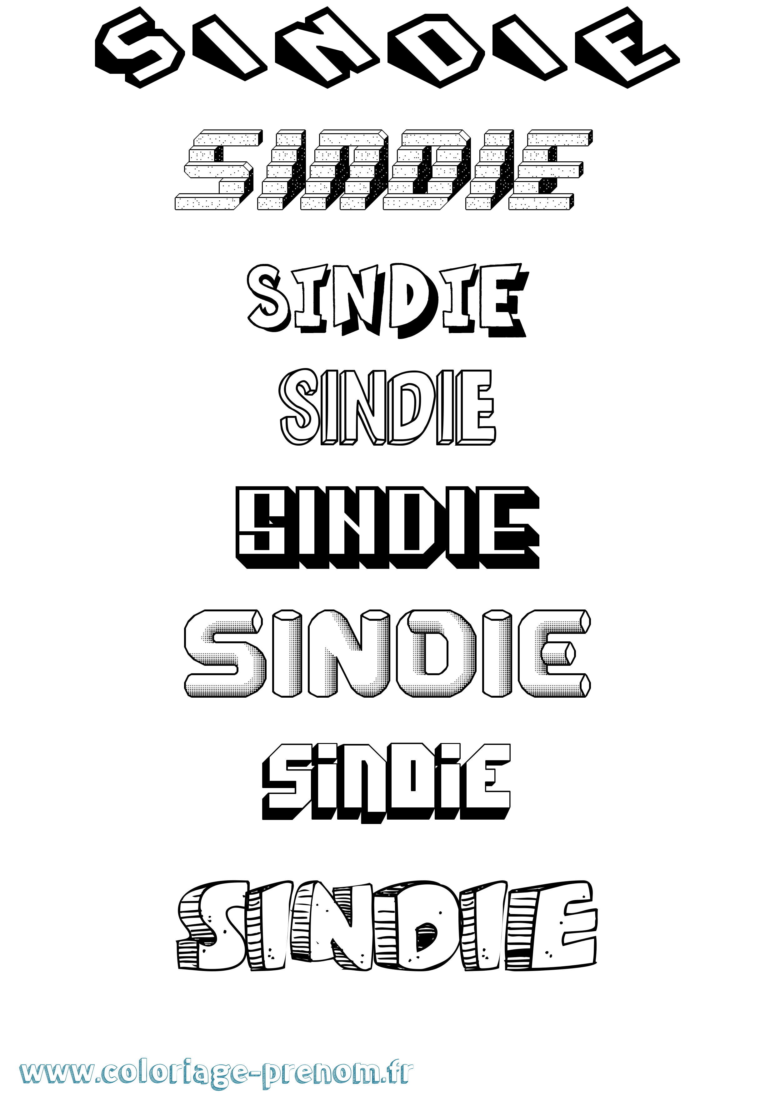 Coloriage Sindie Effet 3D Coloriage prénom Sindie Effet 3D