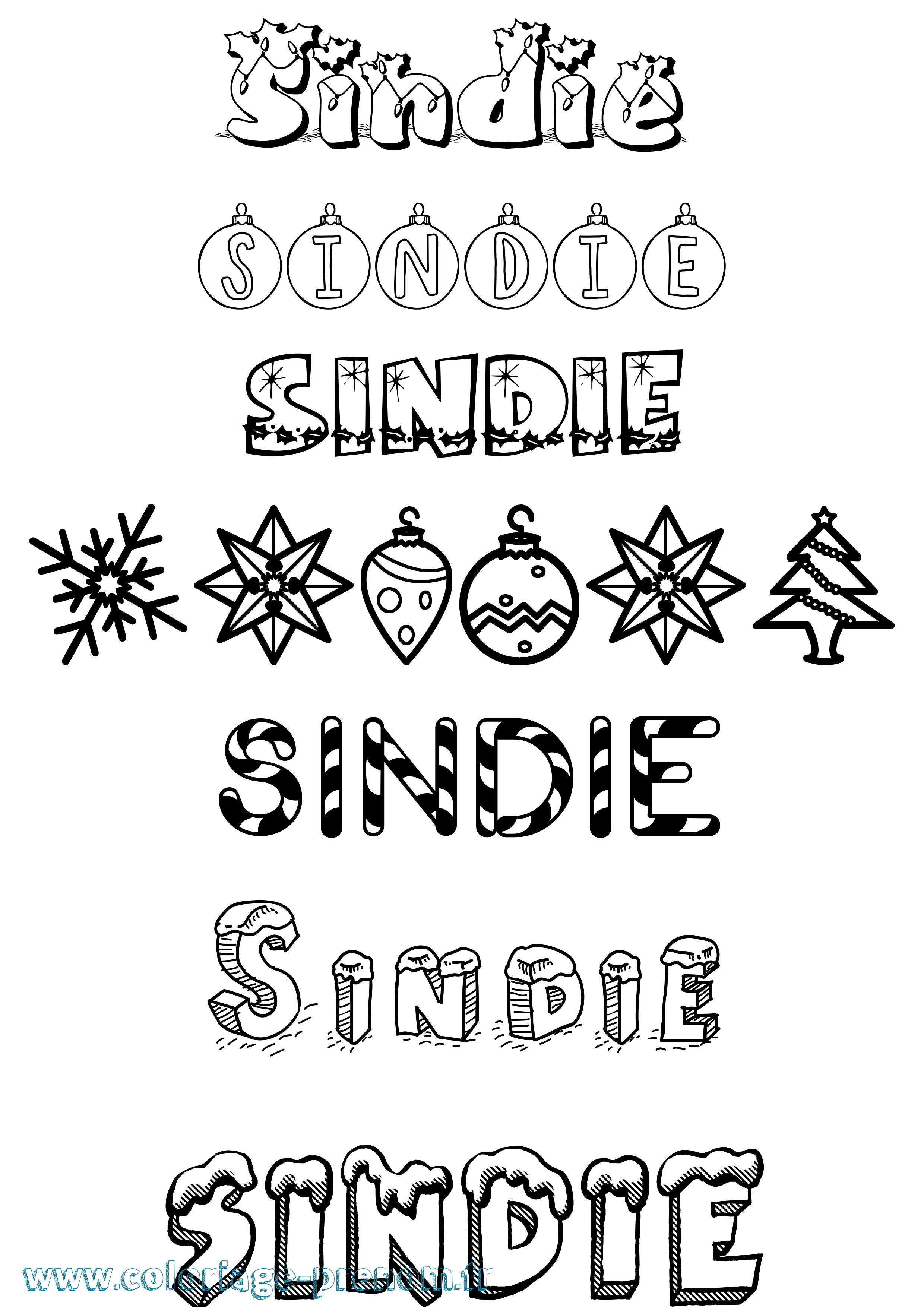 Coloriage Sindie Noël Coloriage prénom Sindie Noël