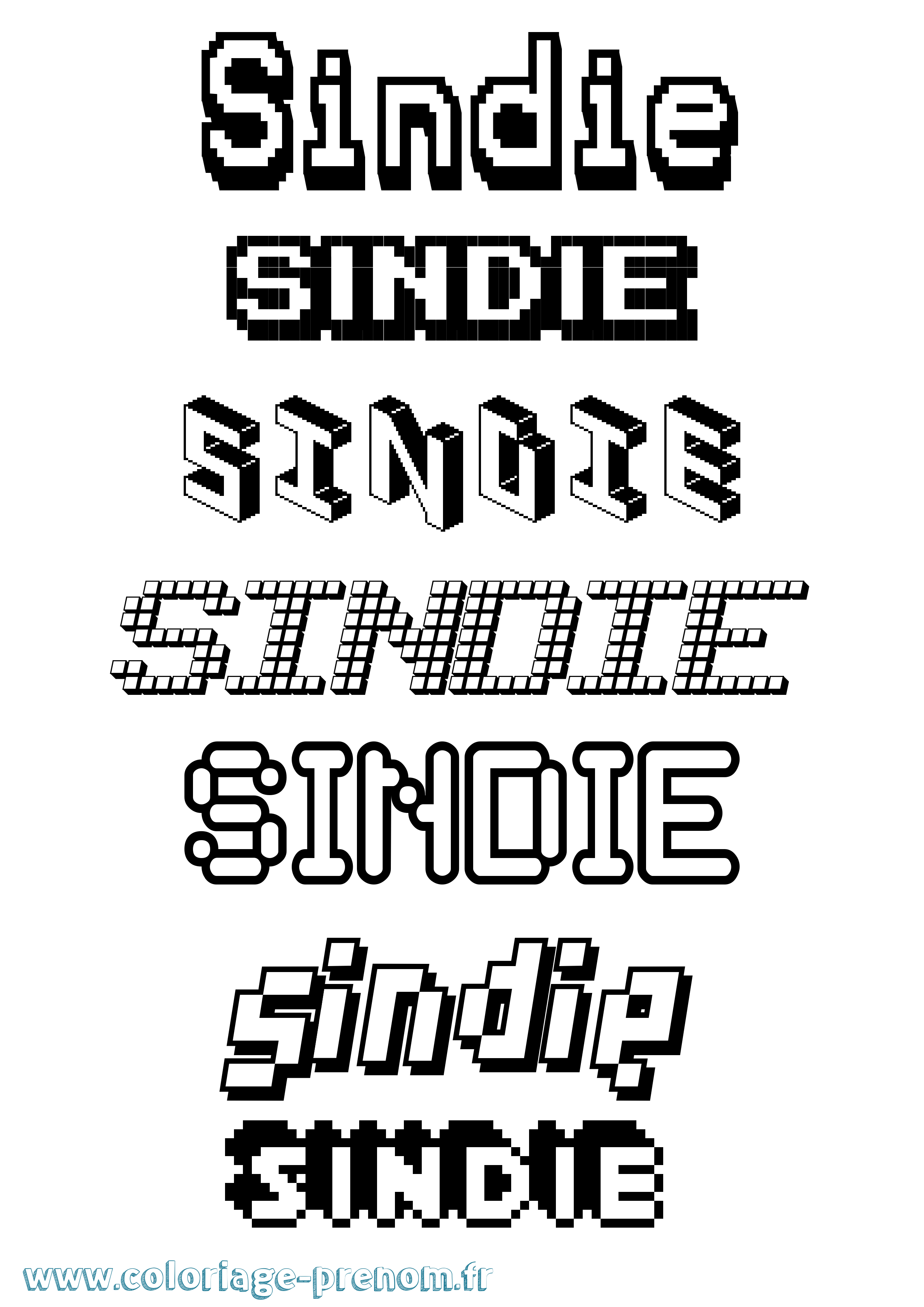 Coloriage Sindie Pixel Coloriage prénom Sindie Pixel
