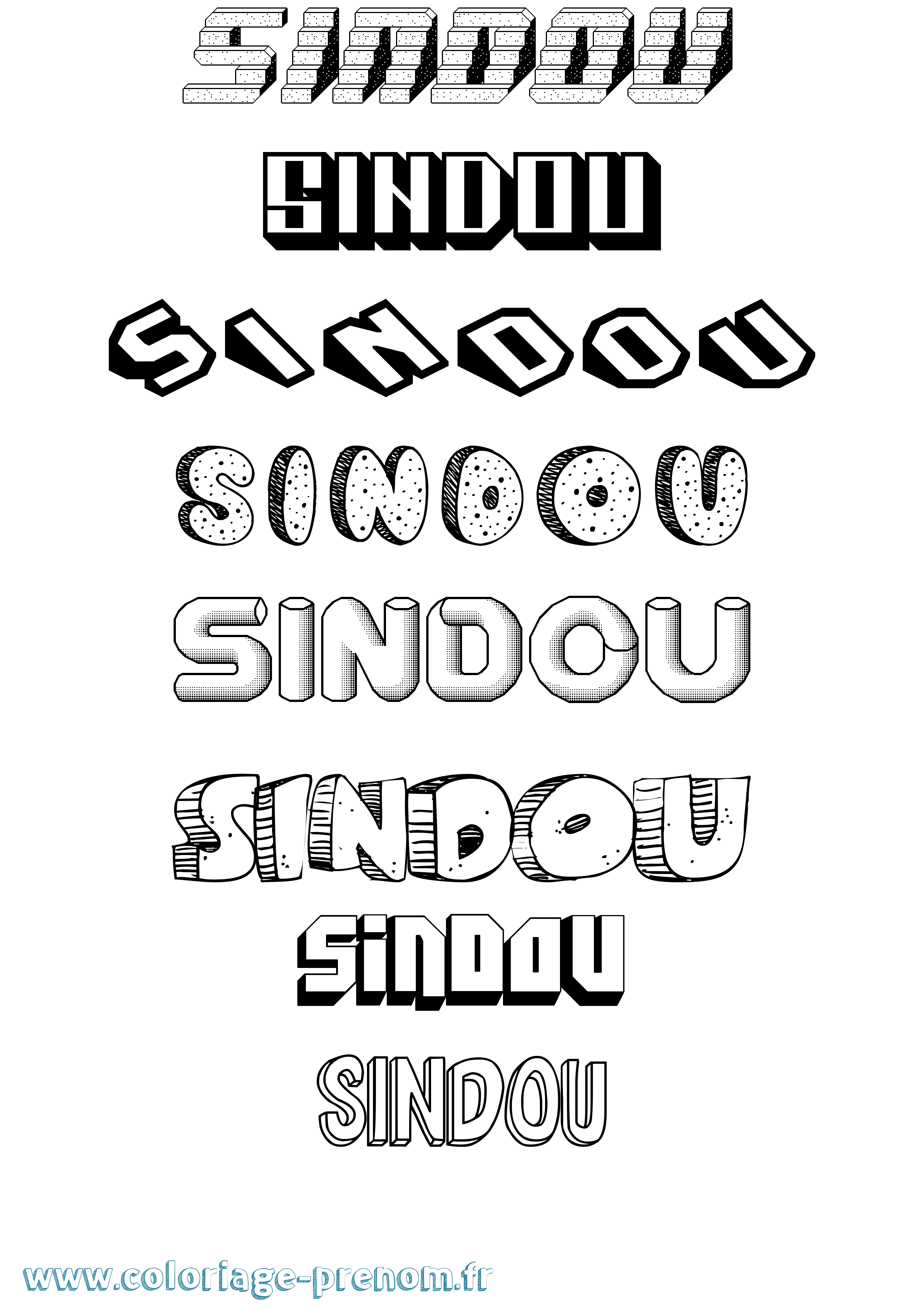 Coloriage Sindou Effet 3D Coloriage prénom Sindou Effet 3D