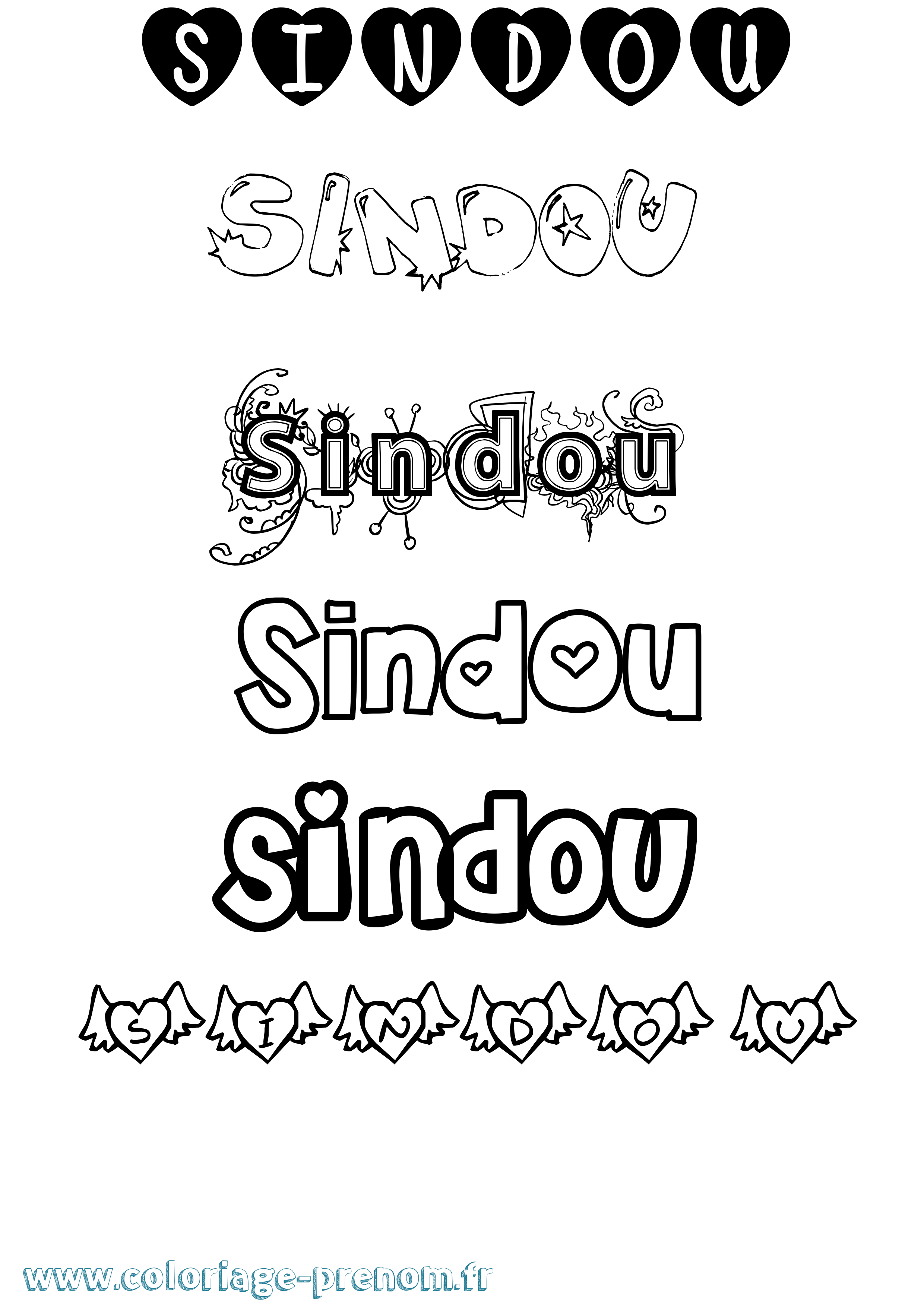 Coloriage Sindou Girly Coloriage prénom Sindou Girly