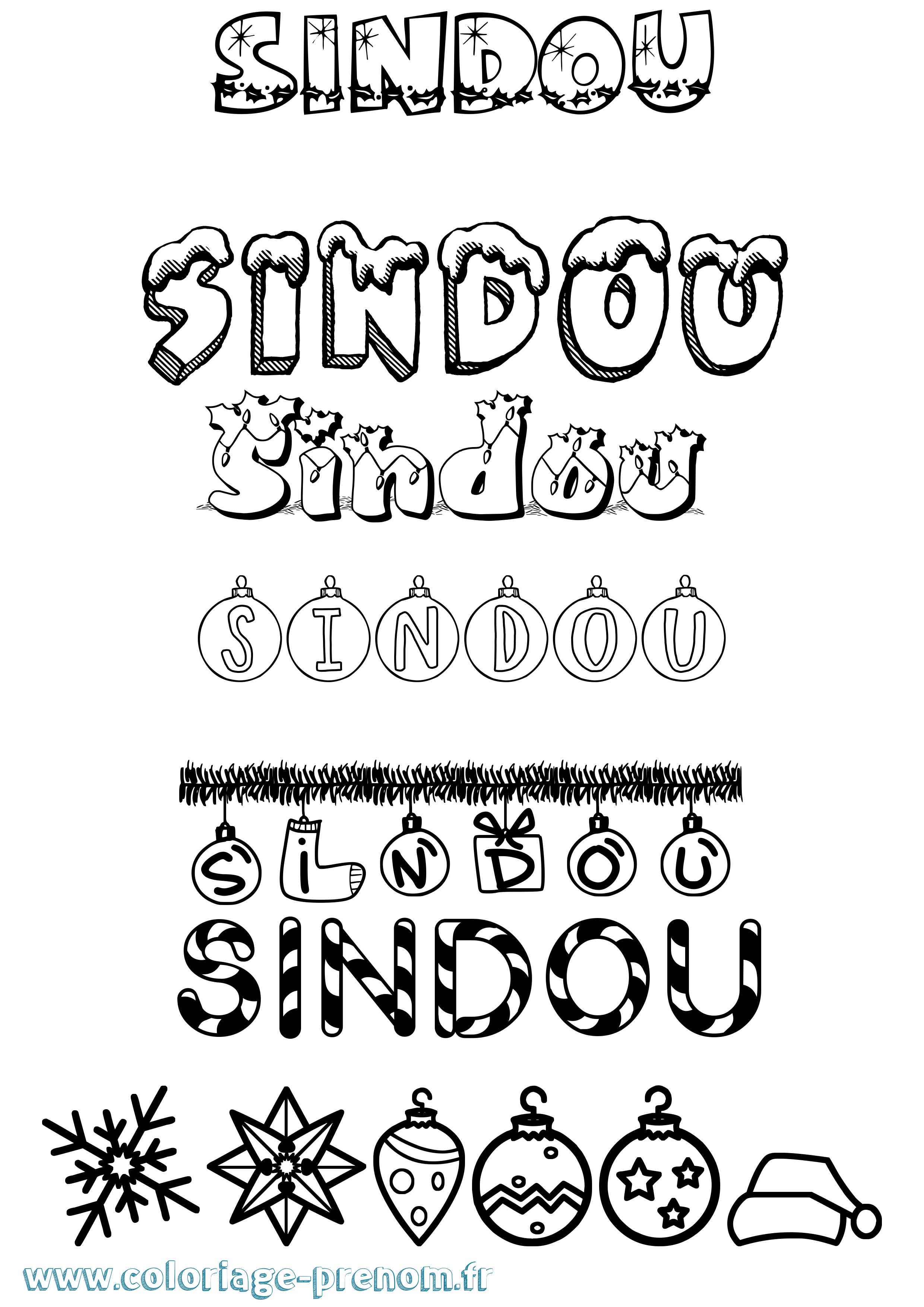 Coloriage Sindou Noël Coloriage prénom Sindou Noël