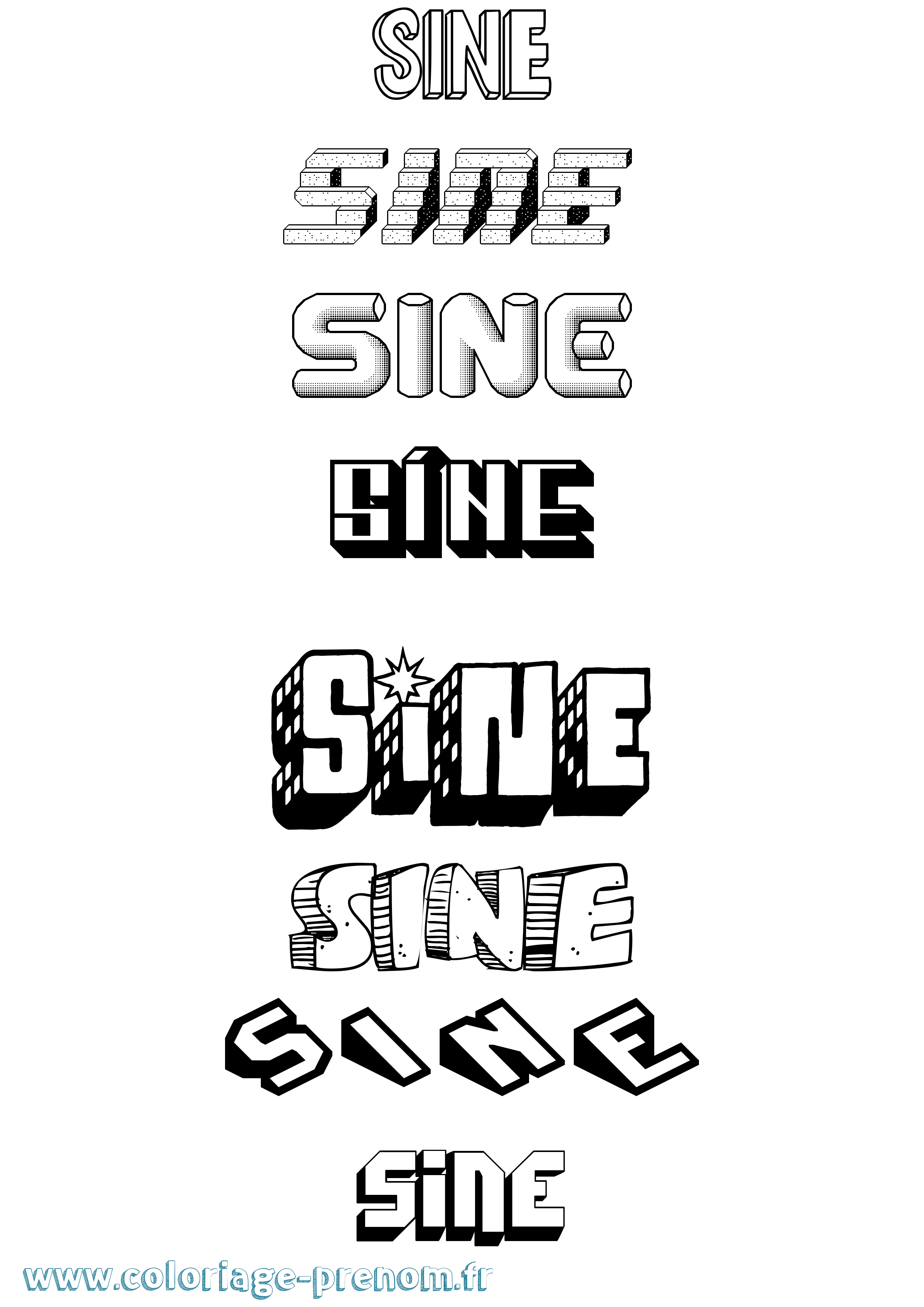 Coloriage Síne Effet 3D Coloriage prénom Síne Effet 3D