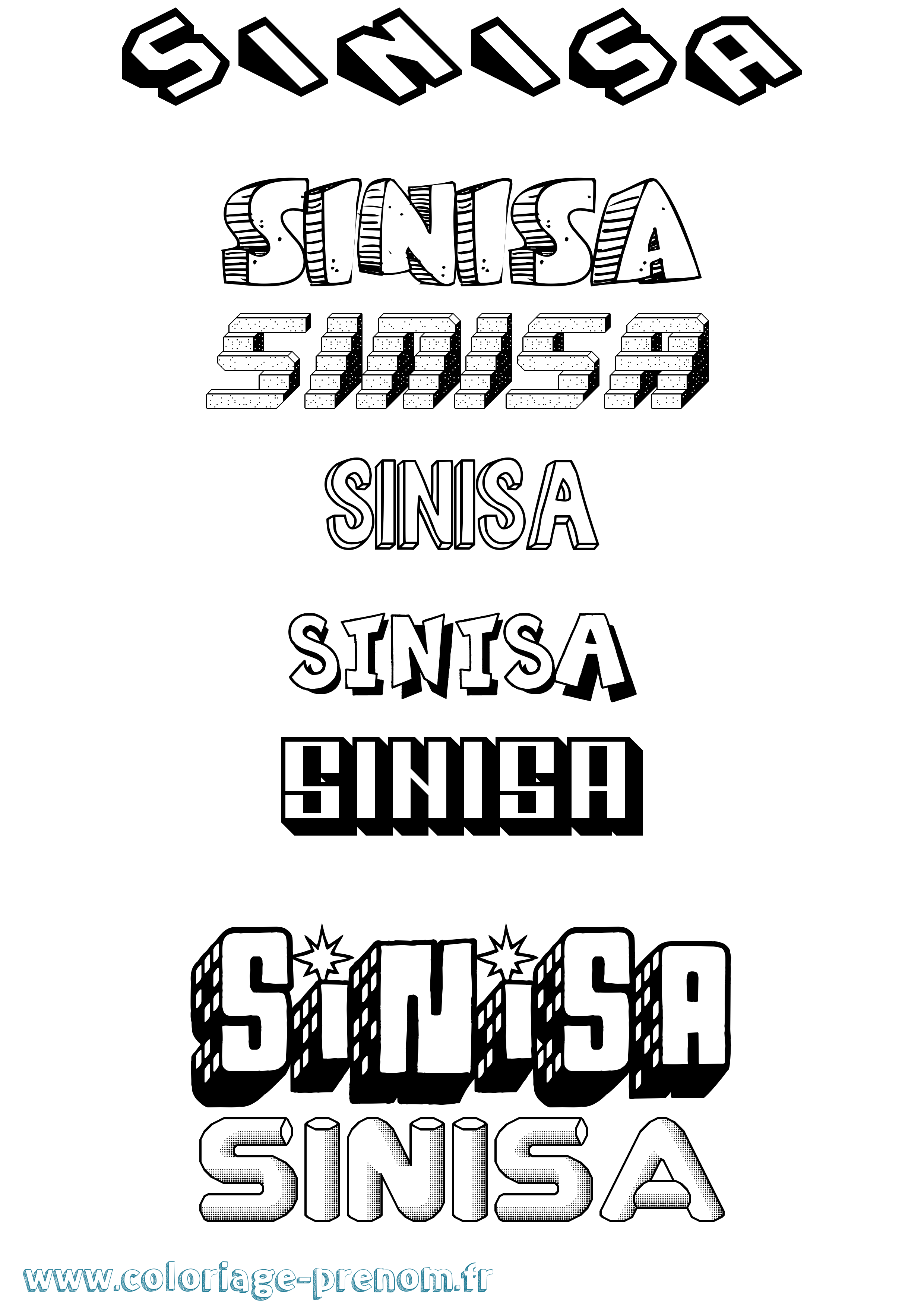 Coloriage Sinisa Effet 3D Coloriage prénom Sinisa Effet 3D