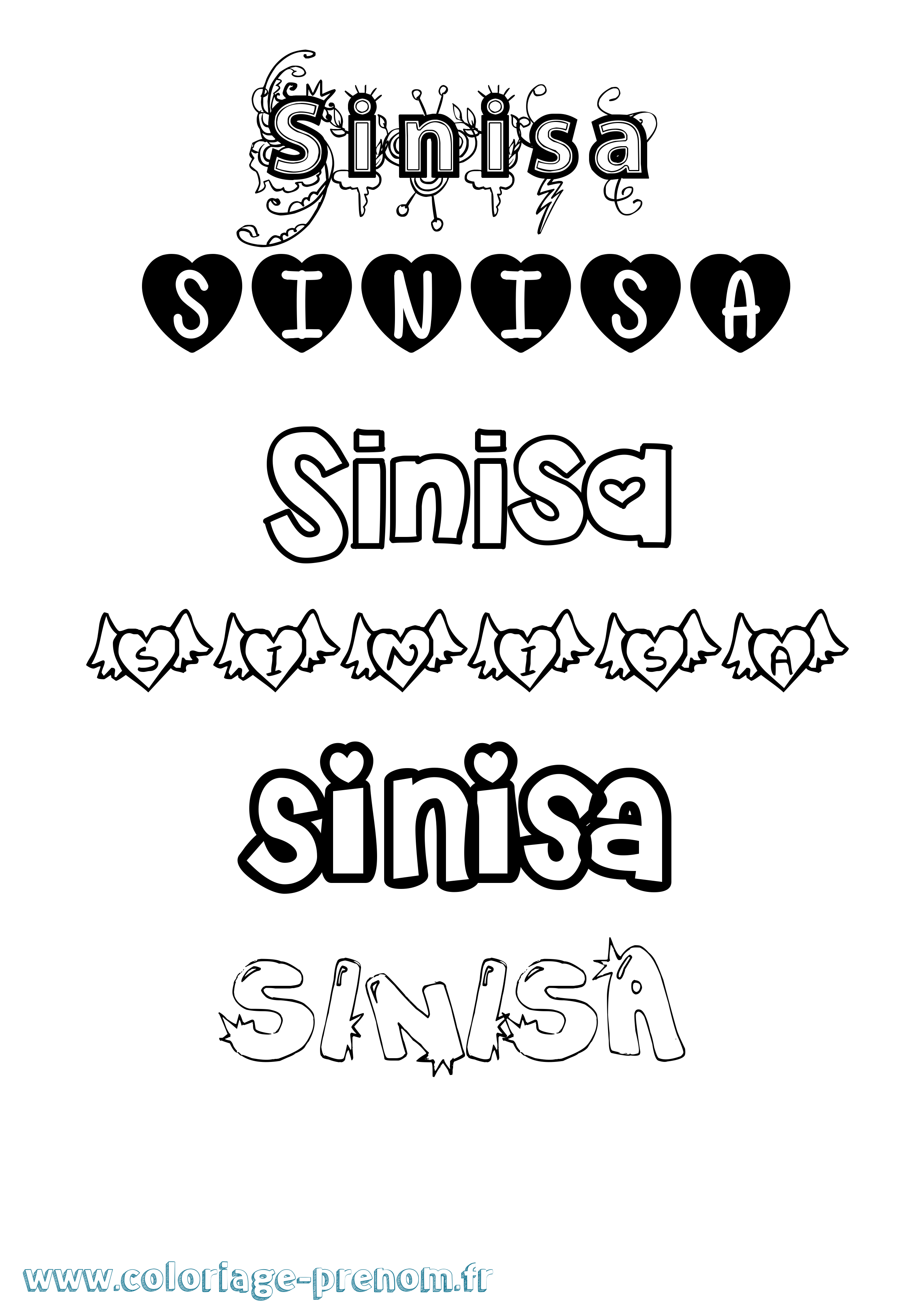 Coloriage Sinisa Girly Coloriage prénom Sinisa Girly