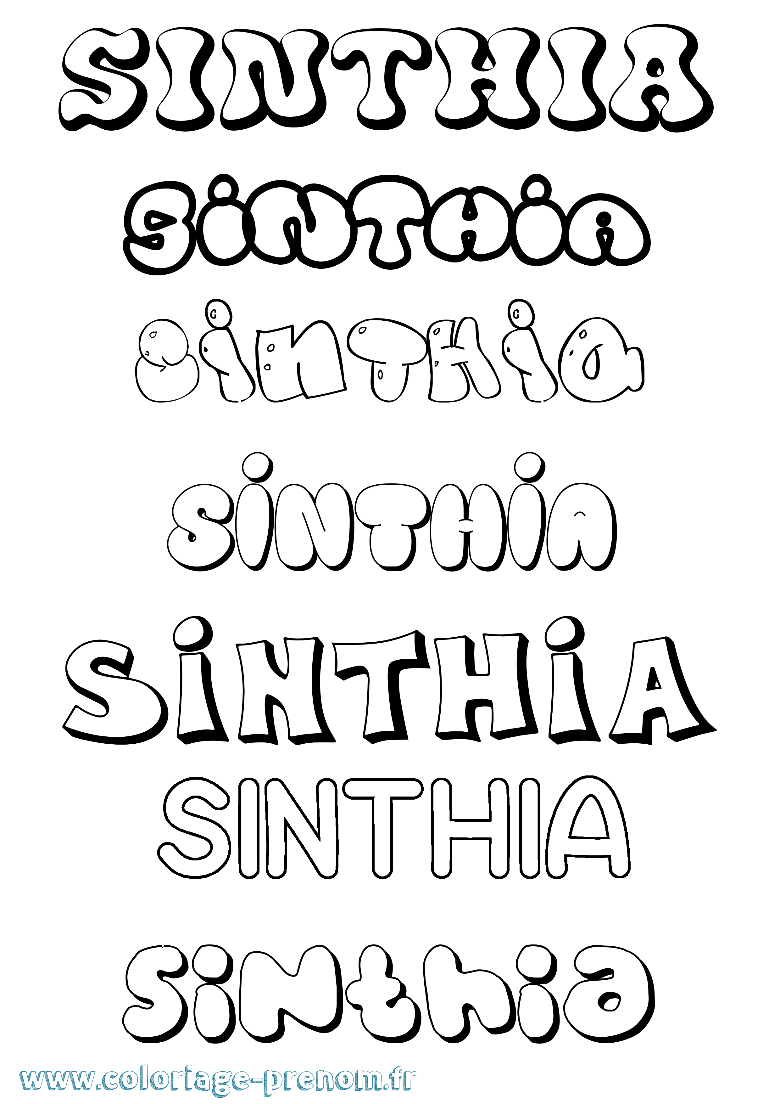 Coloriage Sinthia Bubble Coloriage prénom Sinthia Bubble