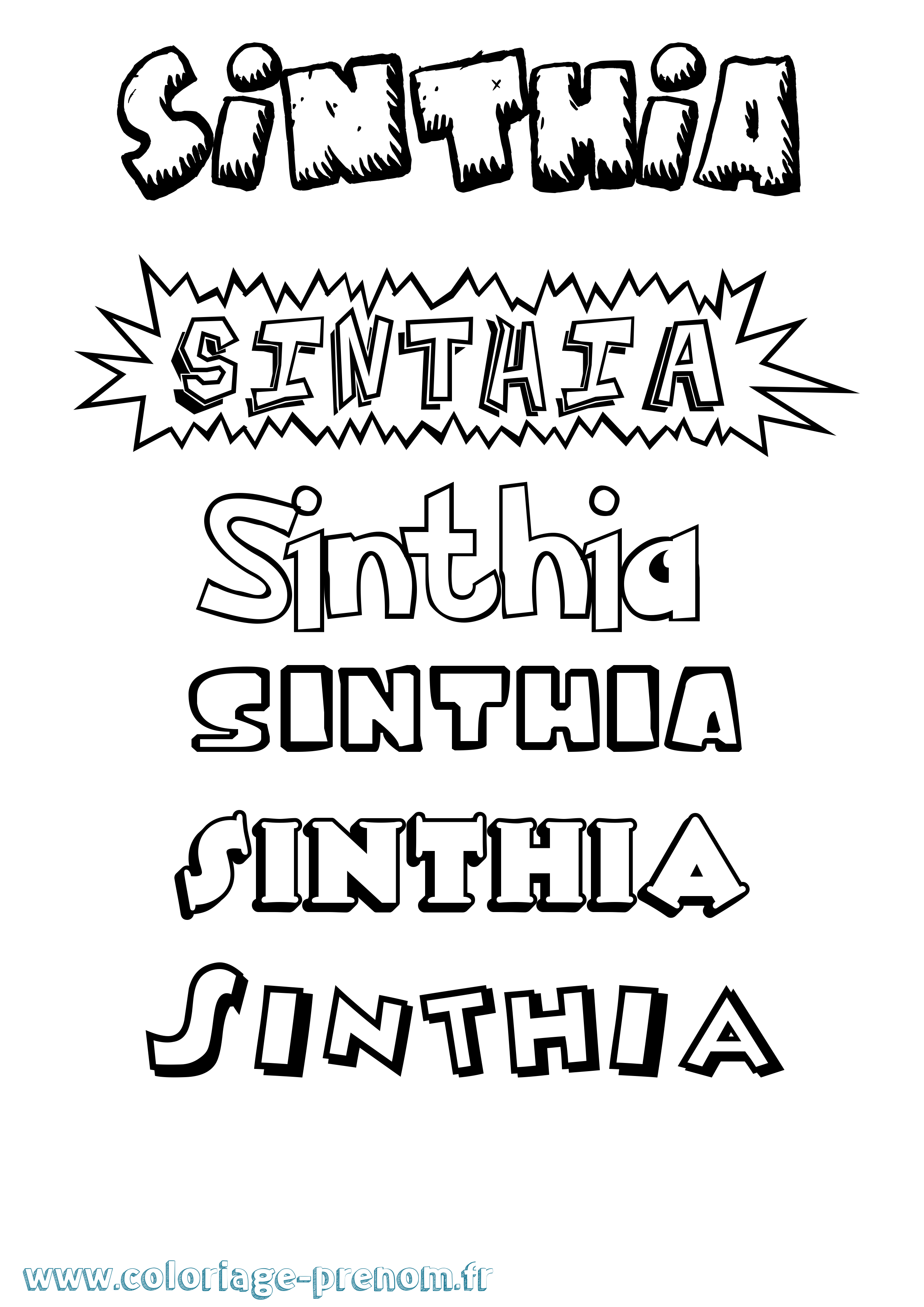 Coloriage Sinthia Dessin Animé Coloriage prénom Sinthia Dessin Animé