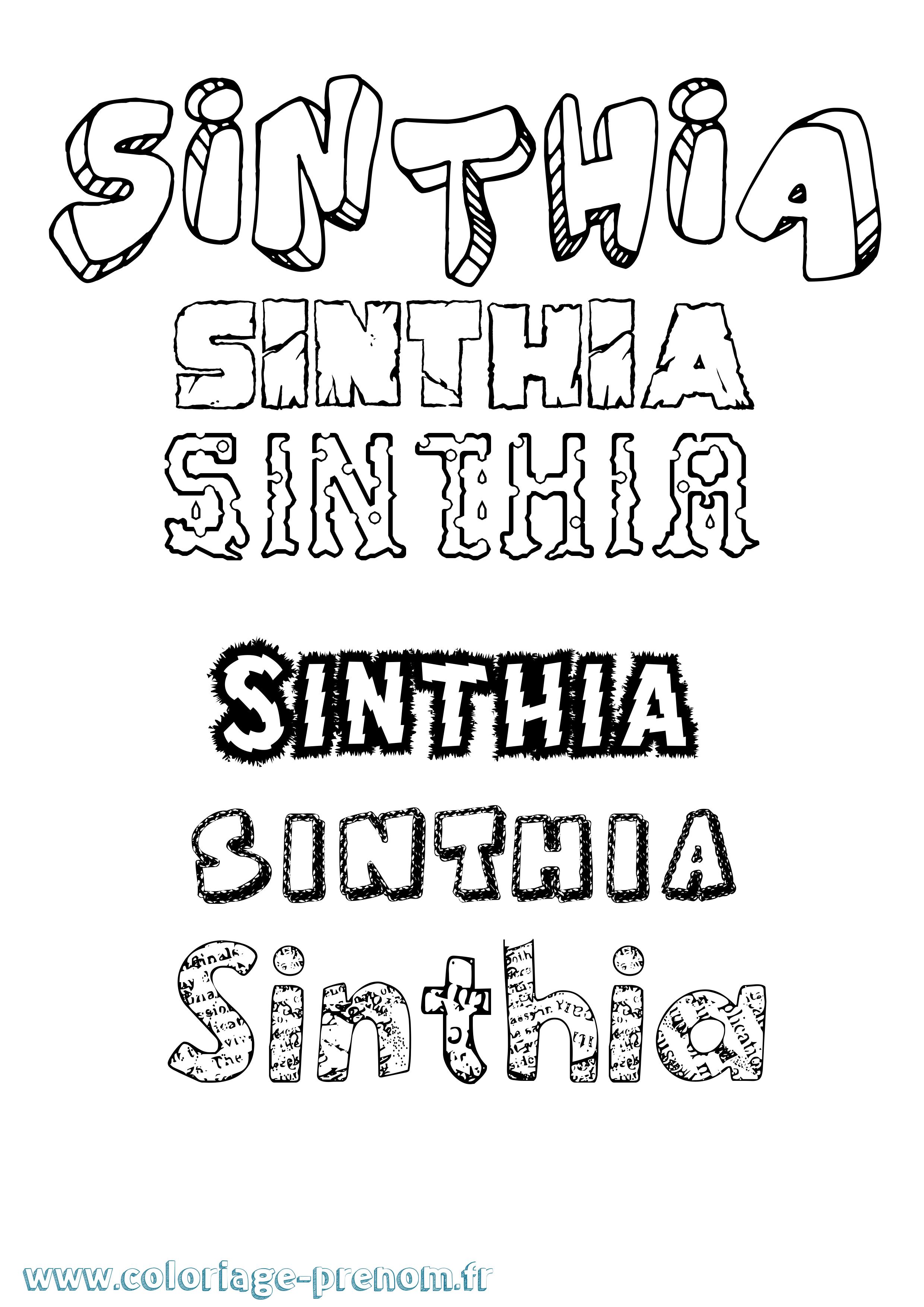 Coloriage Sinthia Destructuré Coloriage prénom Sinthia Destructuré