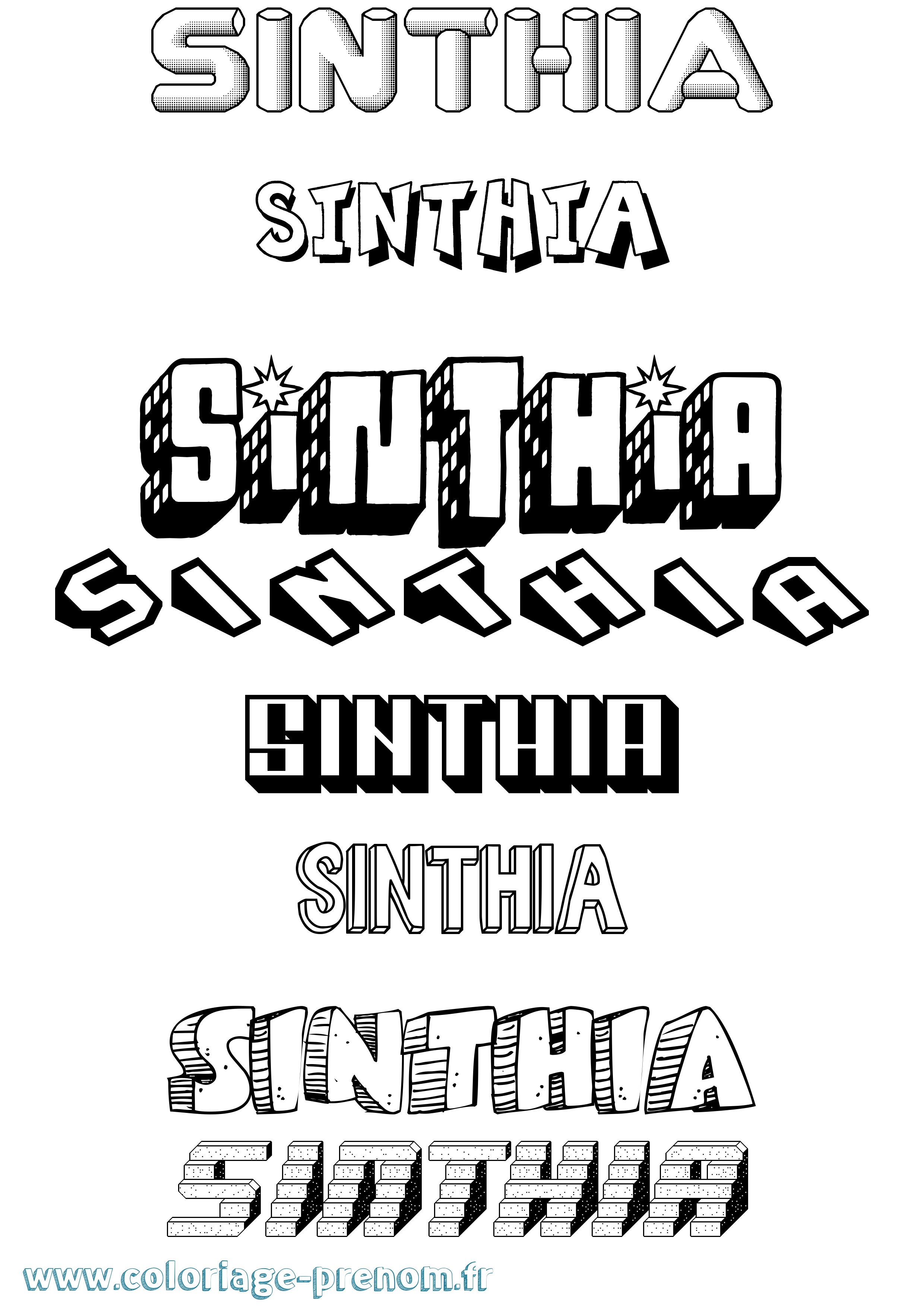 Coloriage Sinthia Effet 3D Coloriage prénom Sinthia Effet 3D