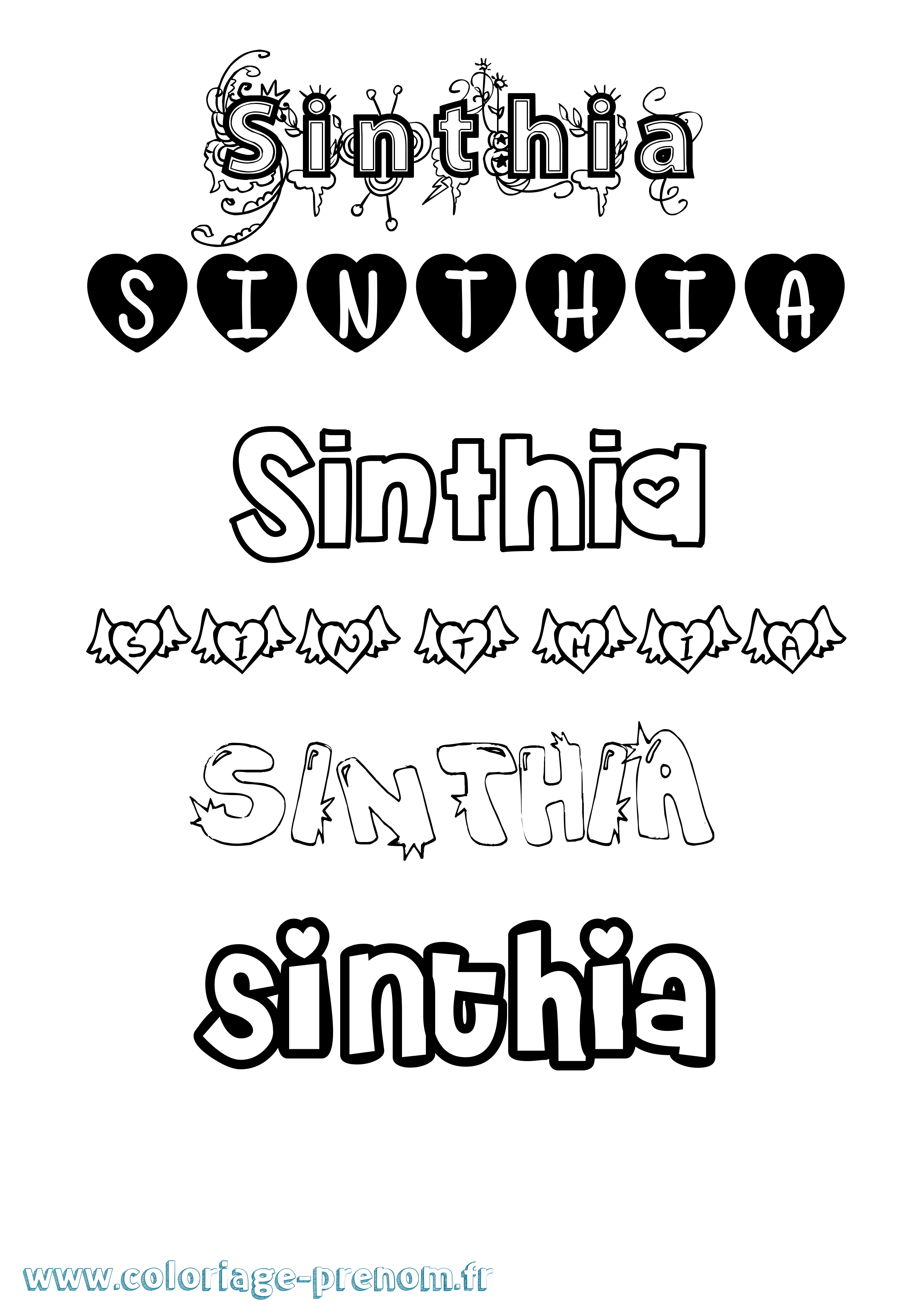 Coloriage Sinthia Girly Coloriage prénom Sinthia Girly