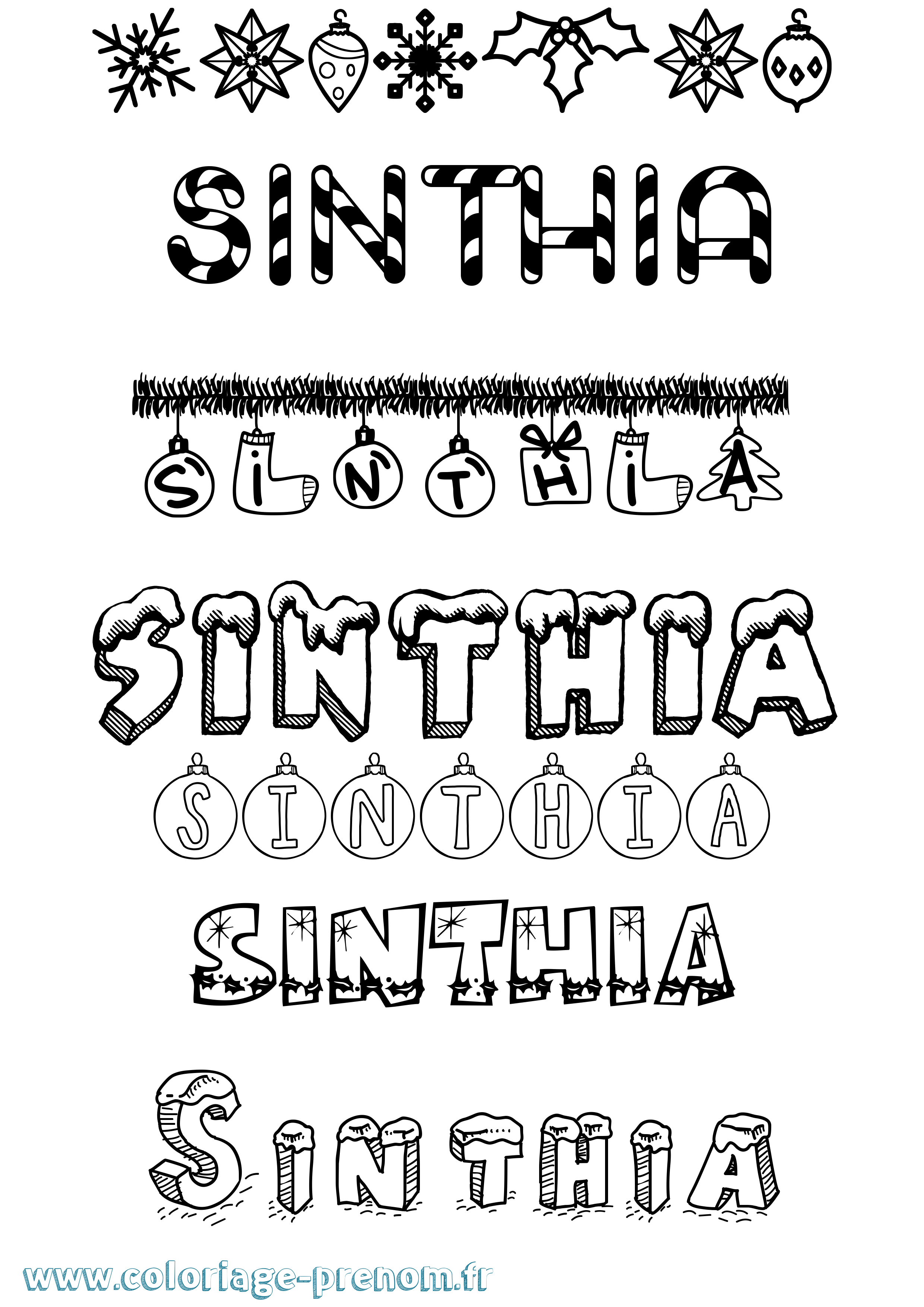 Coloriage Sinthia Noël Coloriage prénom Sinthia Noël