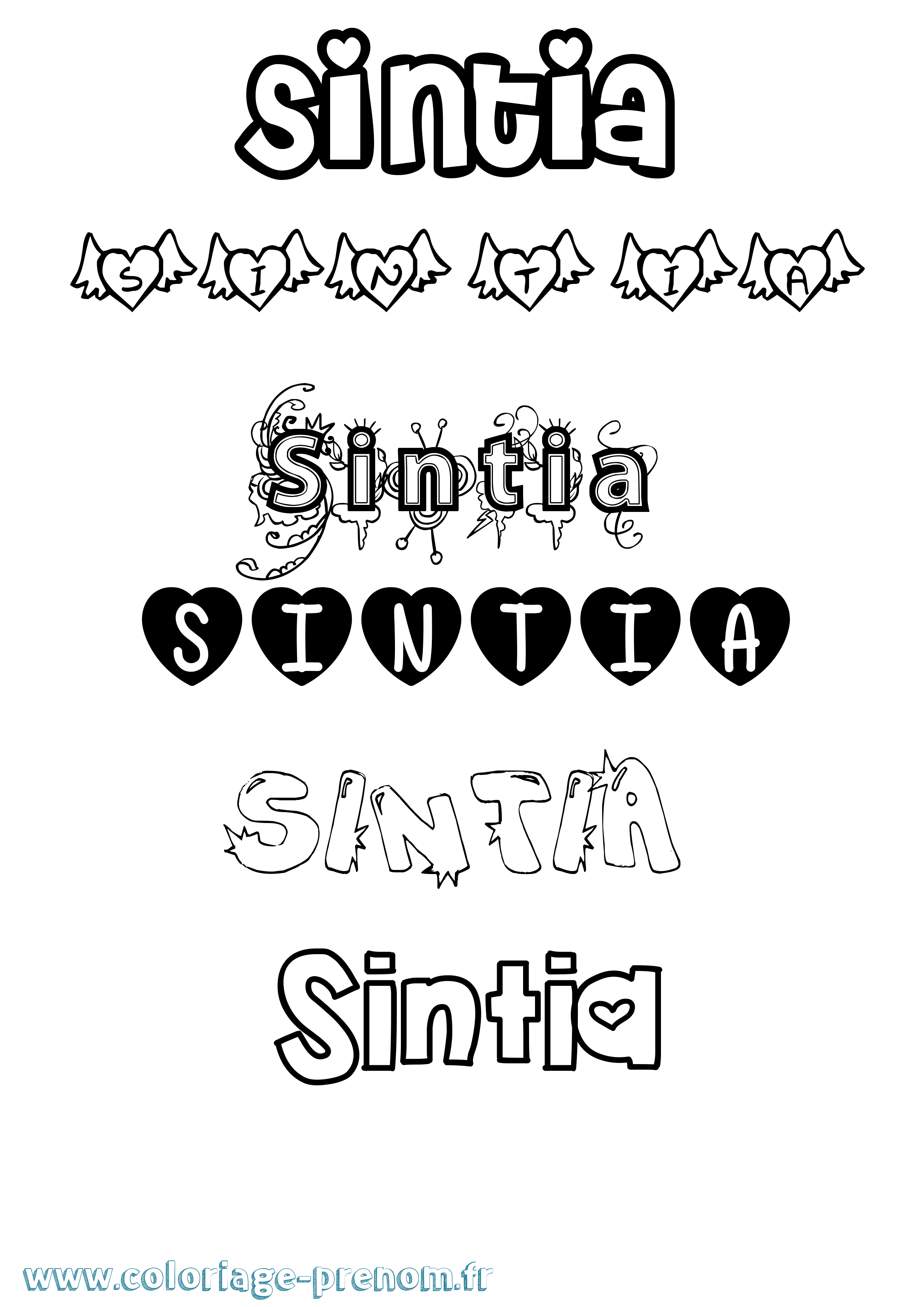Coloriage Sintia Girly Coloriage prénom Sintia Girly