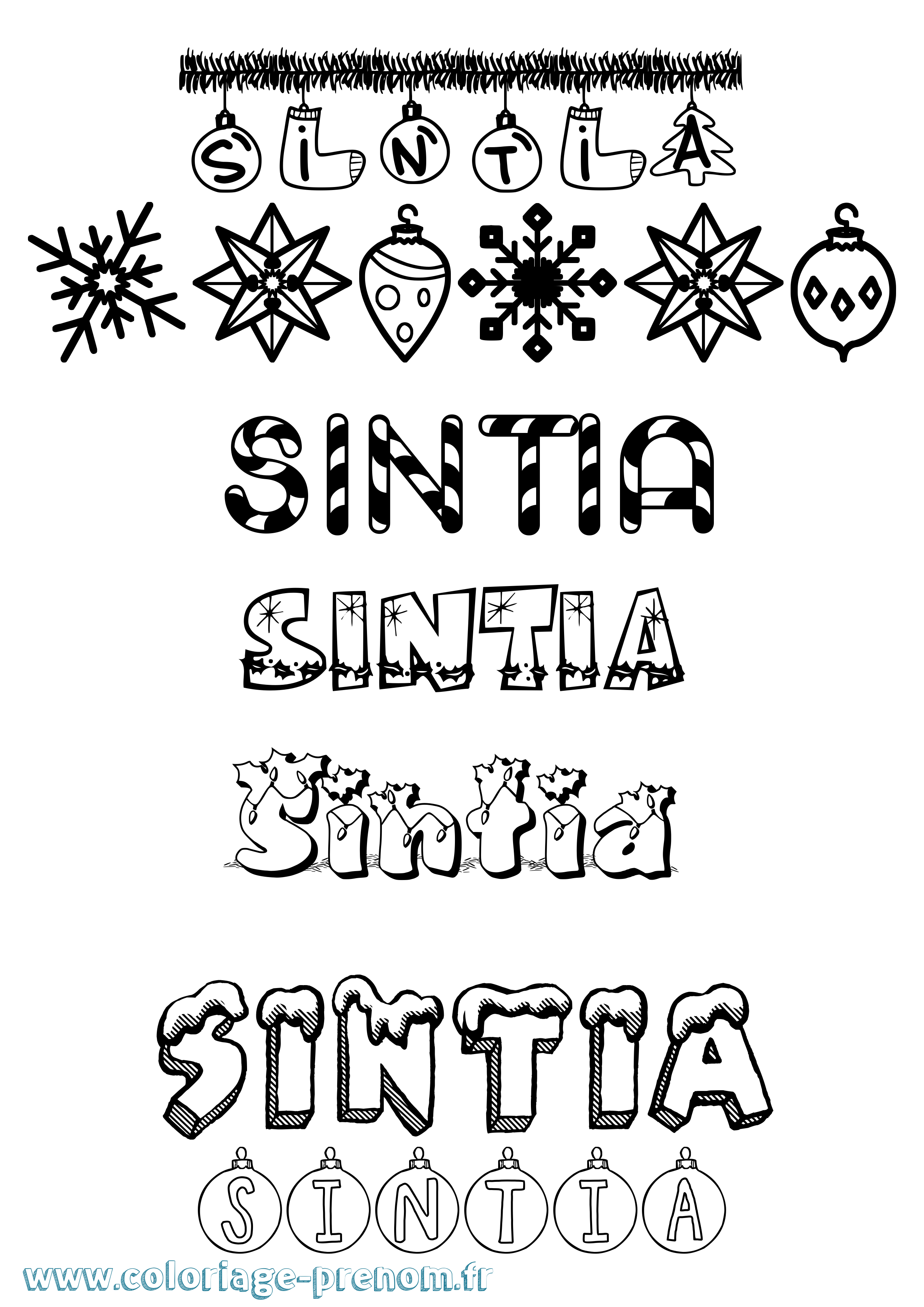 Coloriage Sintia Noël Coloriage prénom Sintia Noël