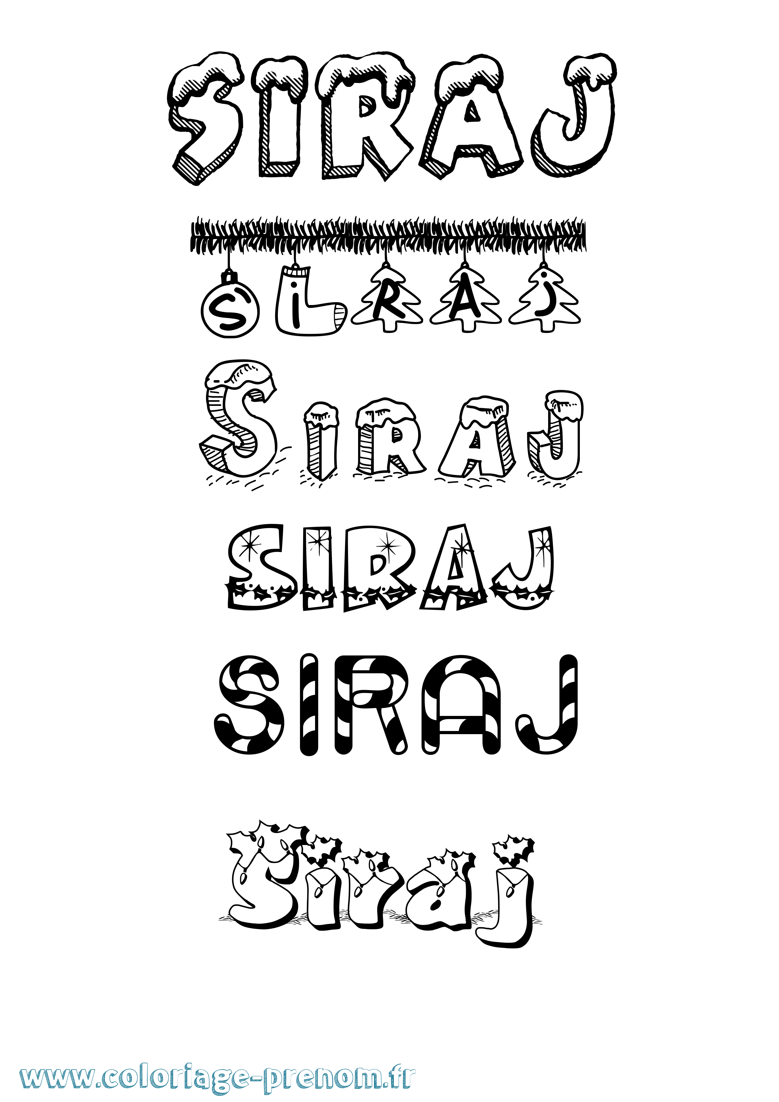 Coloriage Siraj Noël Coloriage prénom Siraj Noël