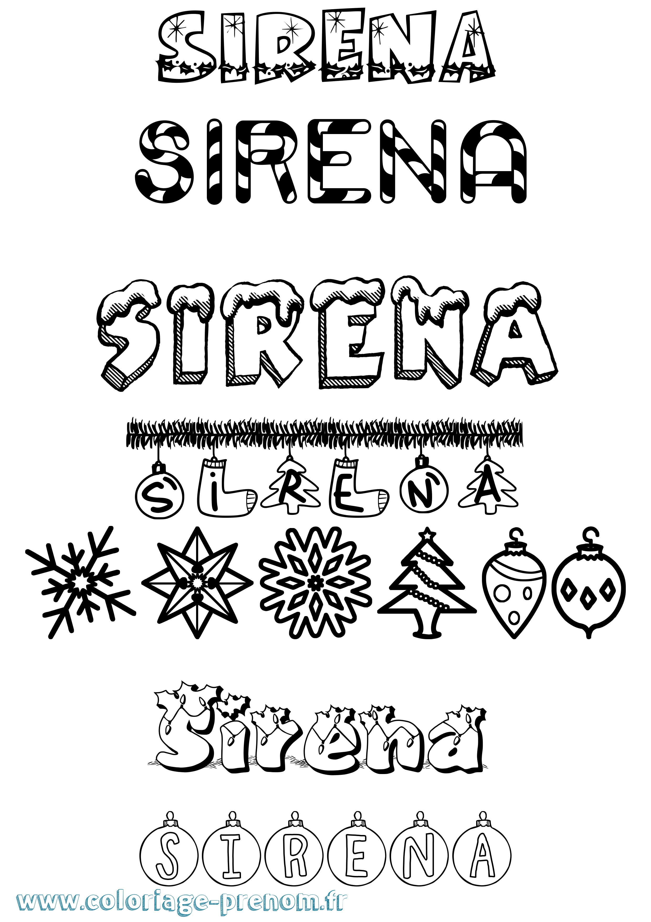 Coloriage Sirena Noël Coloriage prénom Sirena Noël