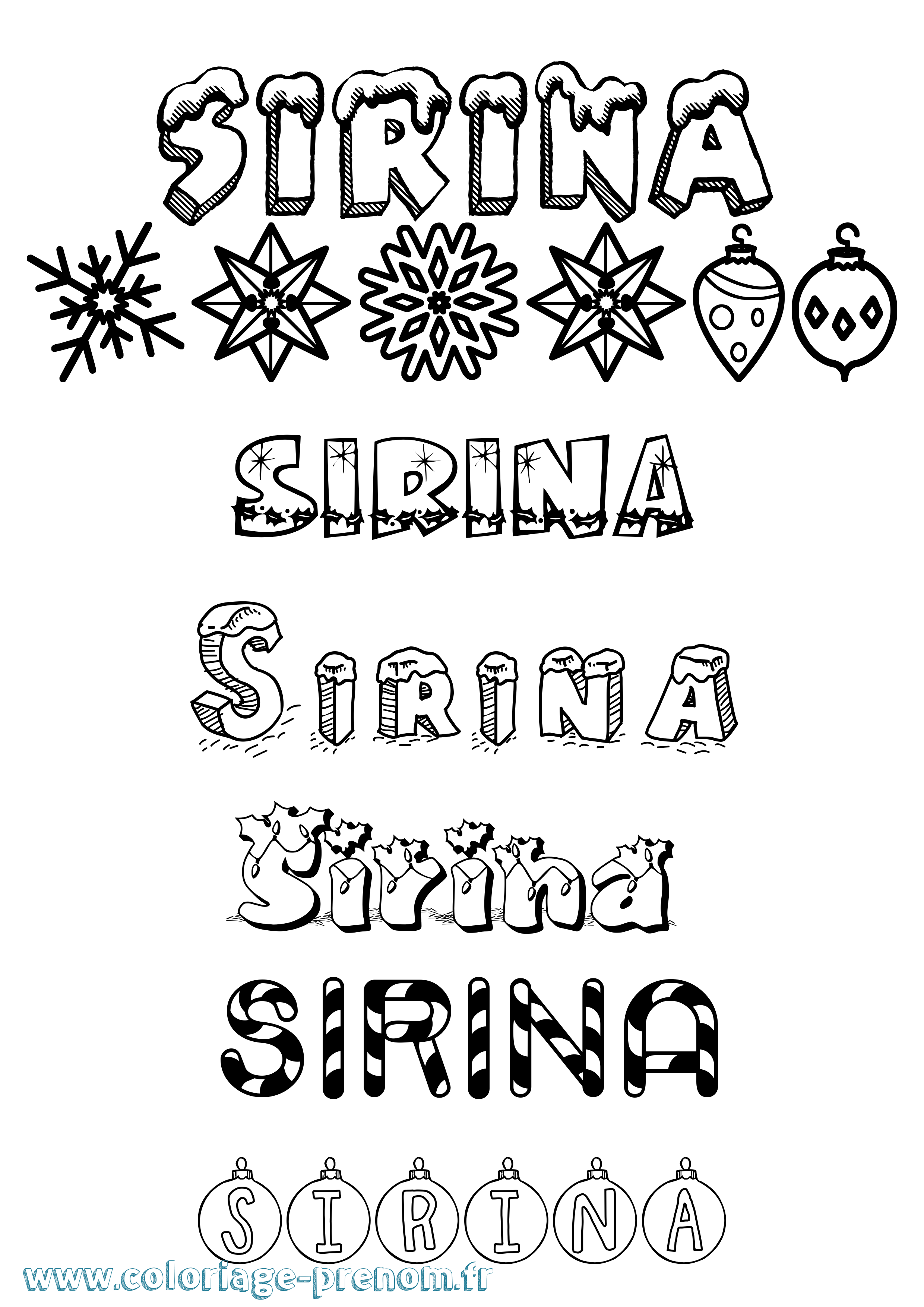 Coloriage Sirina Noël Coloriage prénom Sirina Noël