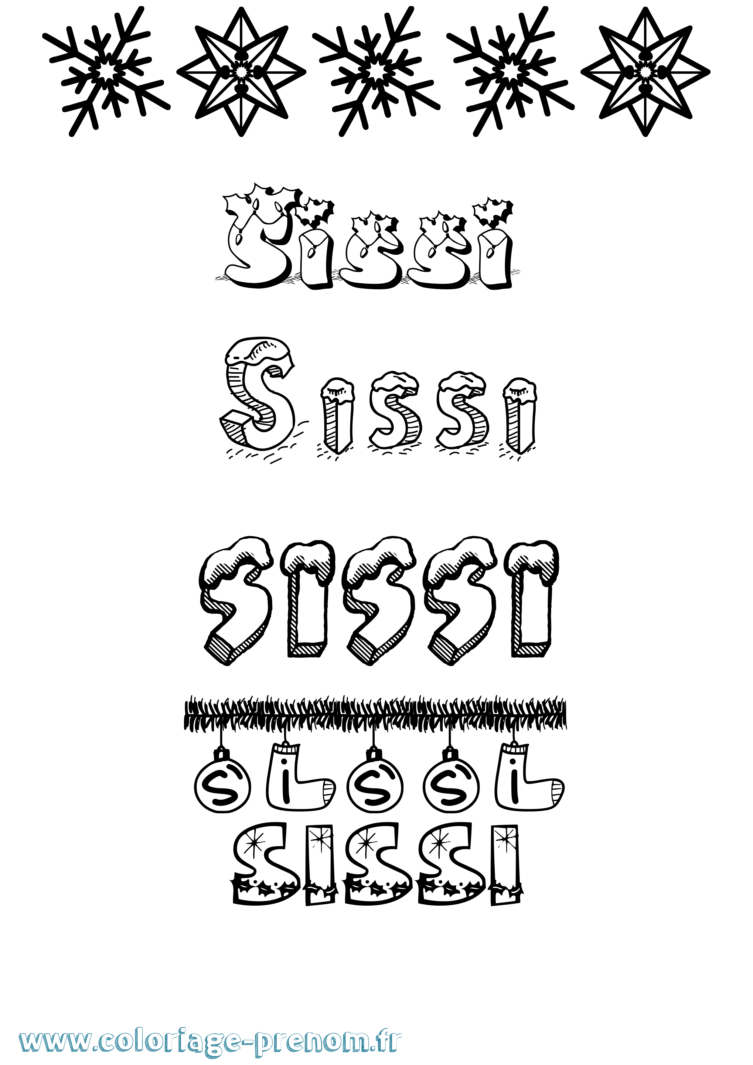Coloriage Sissi Noël Coloriage prénom Sissi Noël