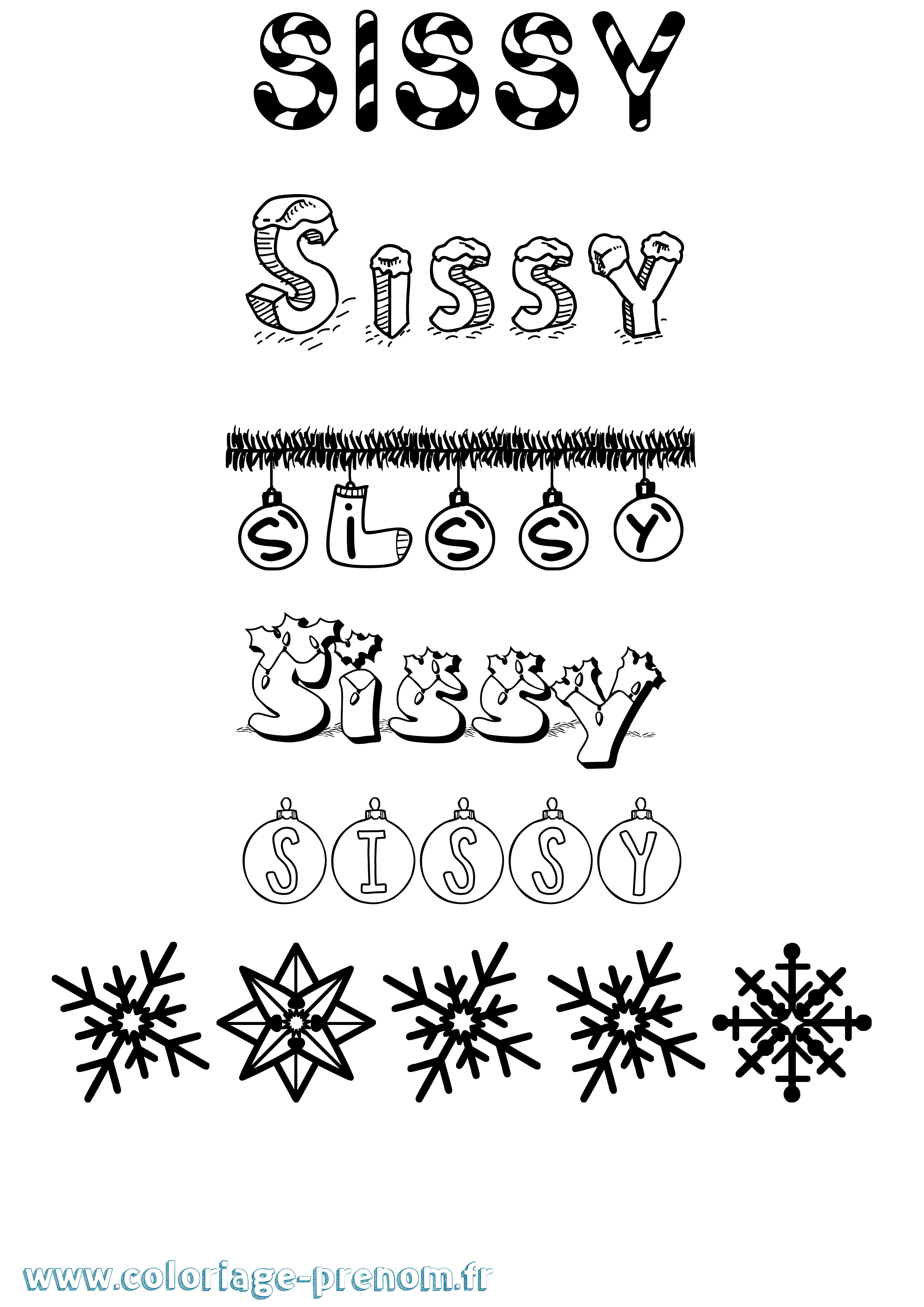 Coloriage Sissy Noël Coloriage prénom Sissy Noël