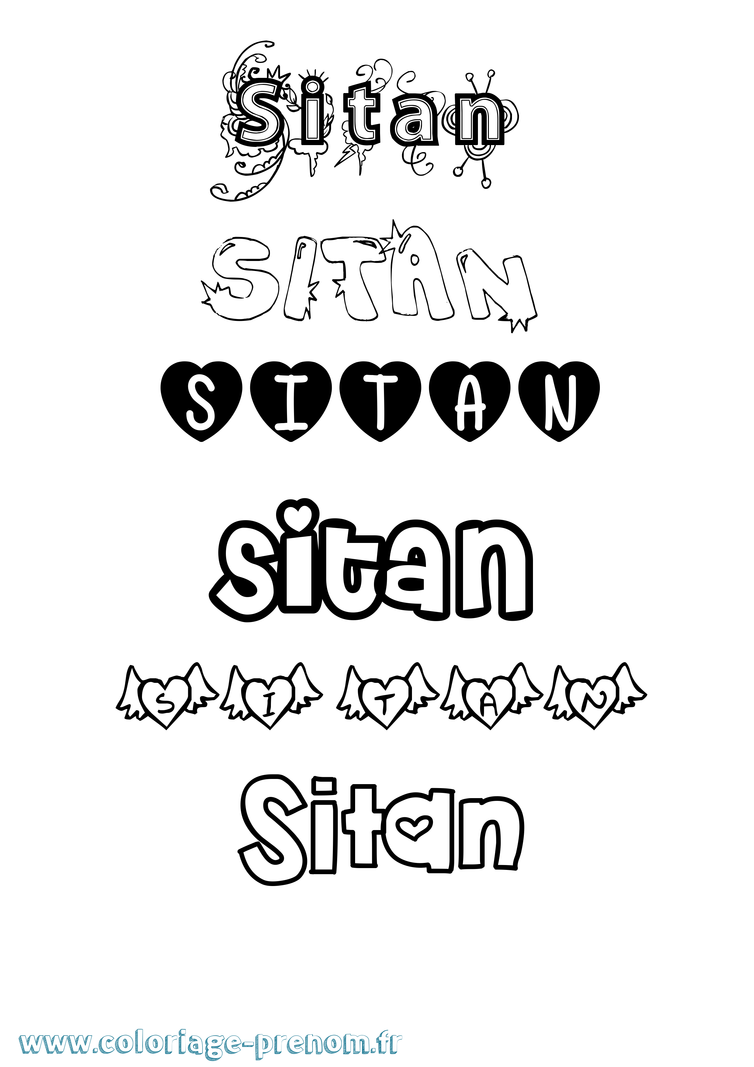 Coloriage Sitan Girly Coloriage prénom Sitan Girly