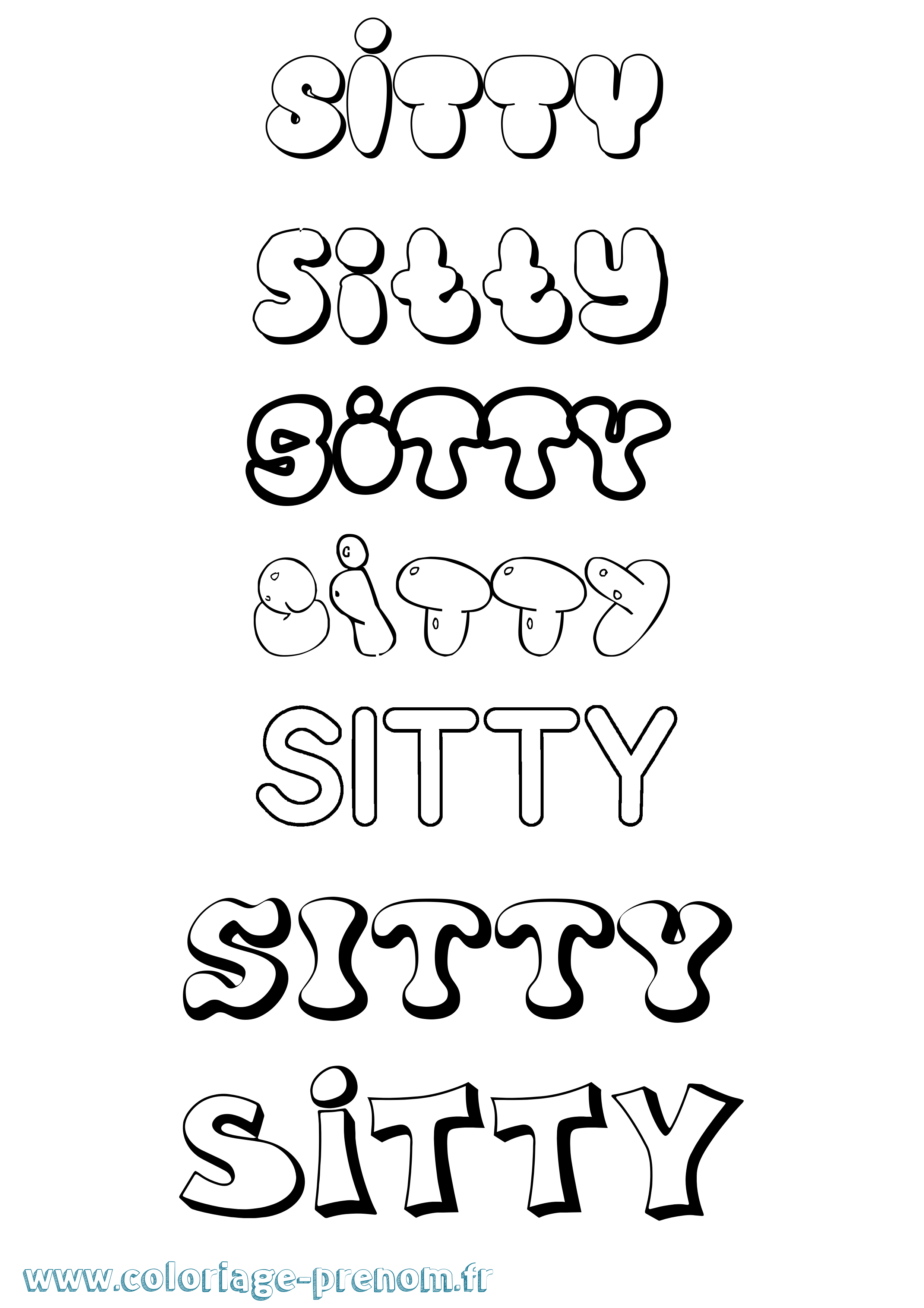Coloriage Sitty Bubble Coloriage prénom Sitty Bubble