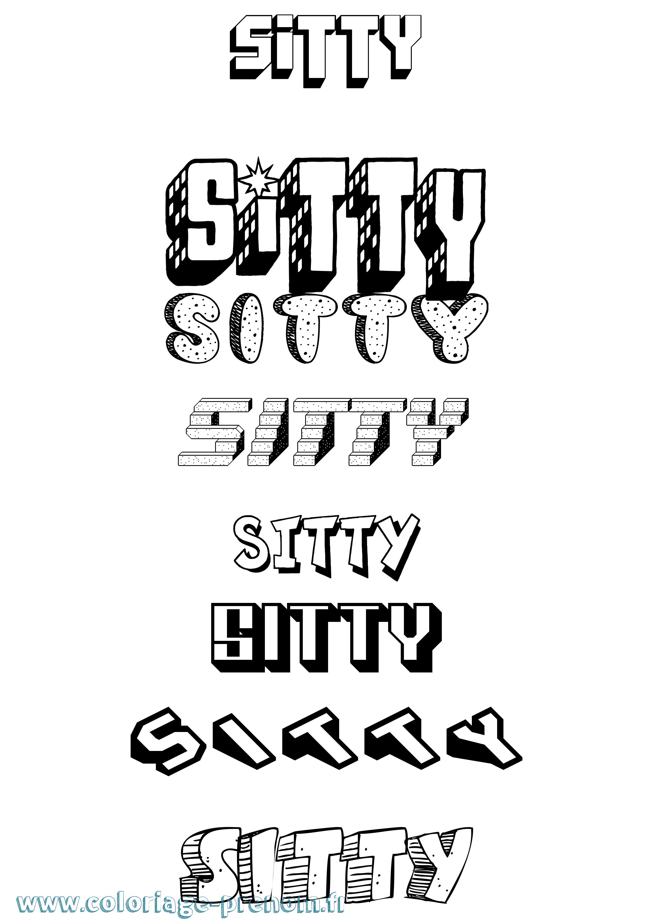 Coloriage Sitty Effet 3D Coloriage prénom Sitty Effet 3D