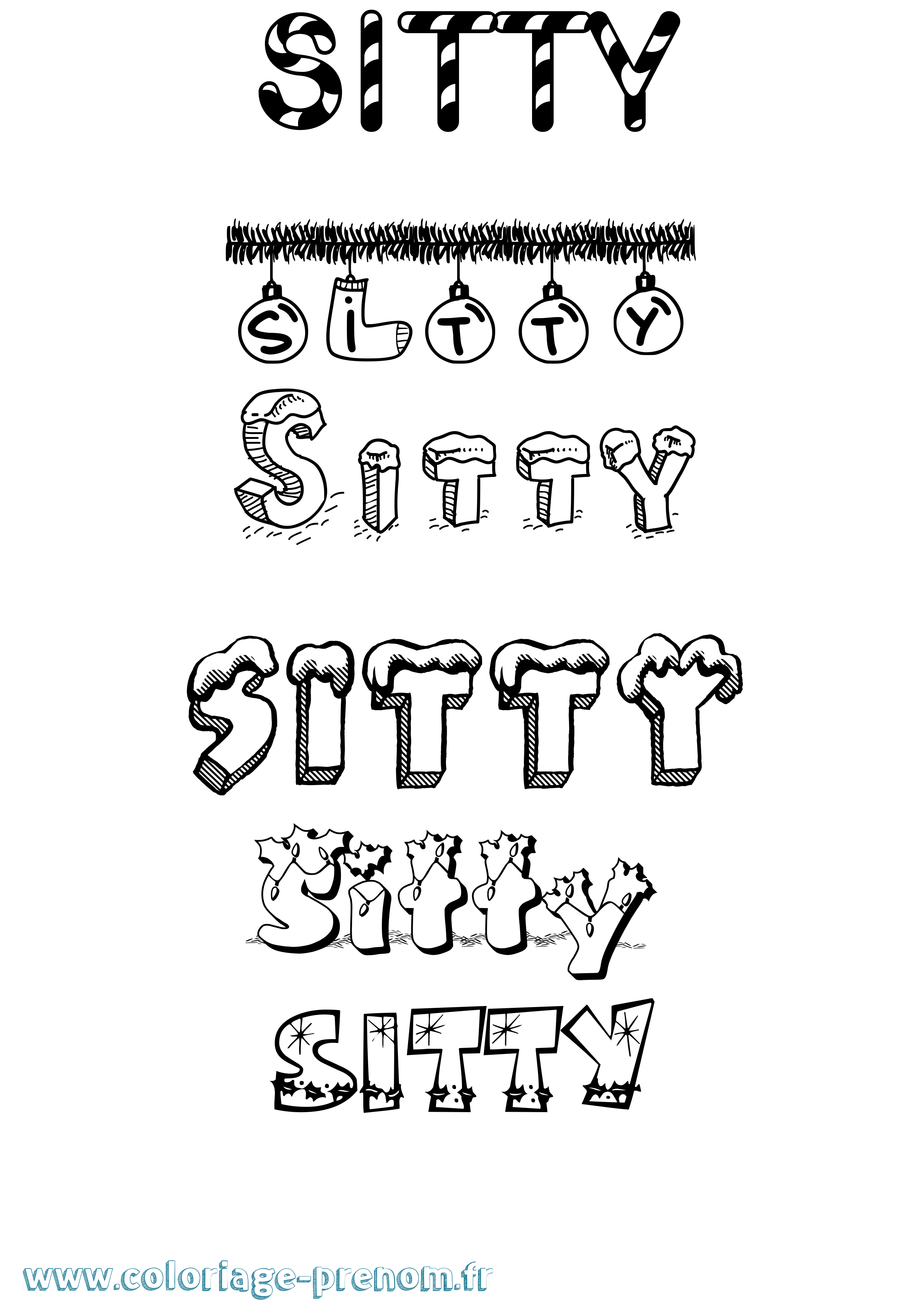 Coloriage Sitty Noël Coloriage prénom Sitty Noël