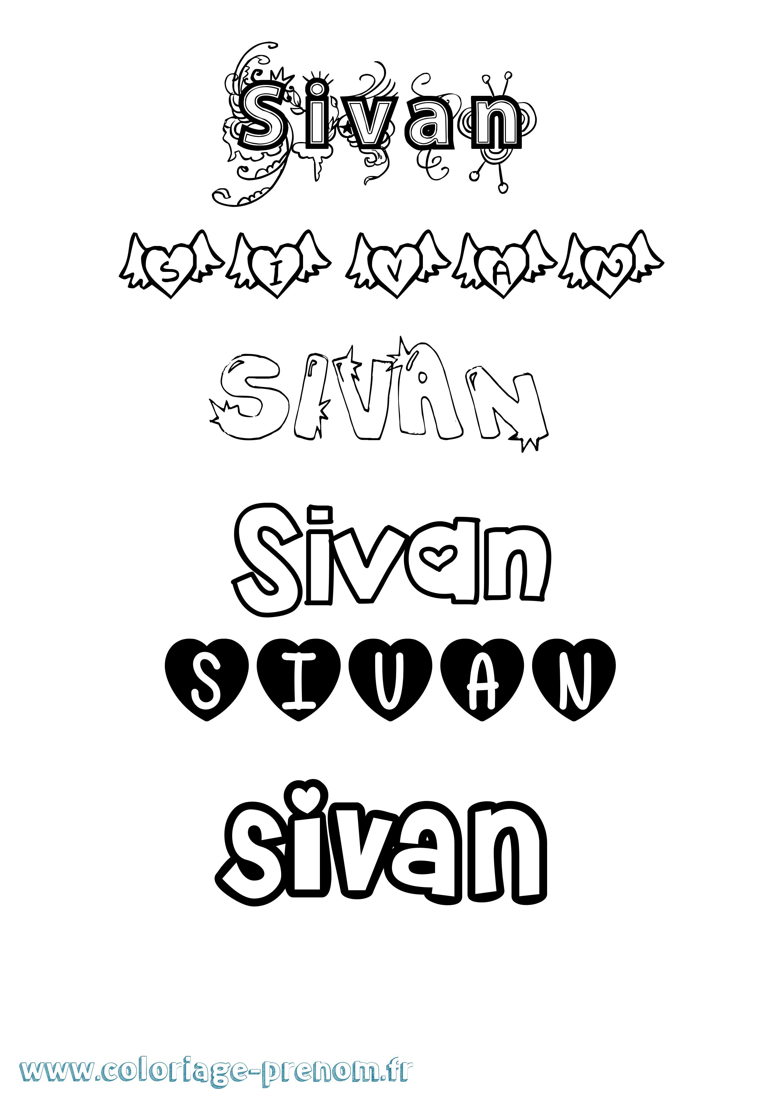 Coloriage Sivan Girly Coloriage prénom Sivan Girly