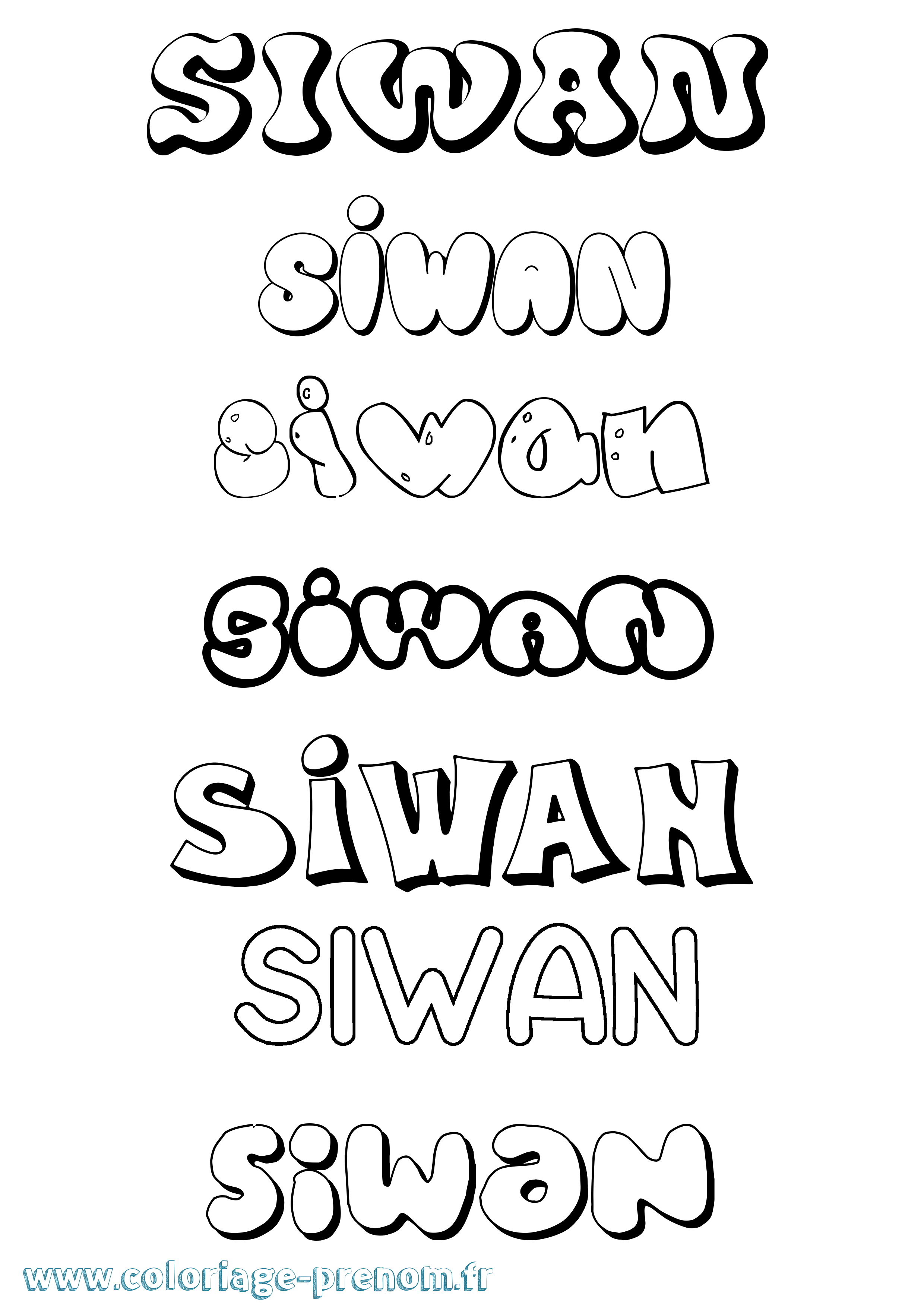 Coloriage Siwan Bubble Coloriage prénom Siwan Bubble