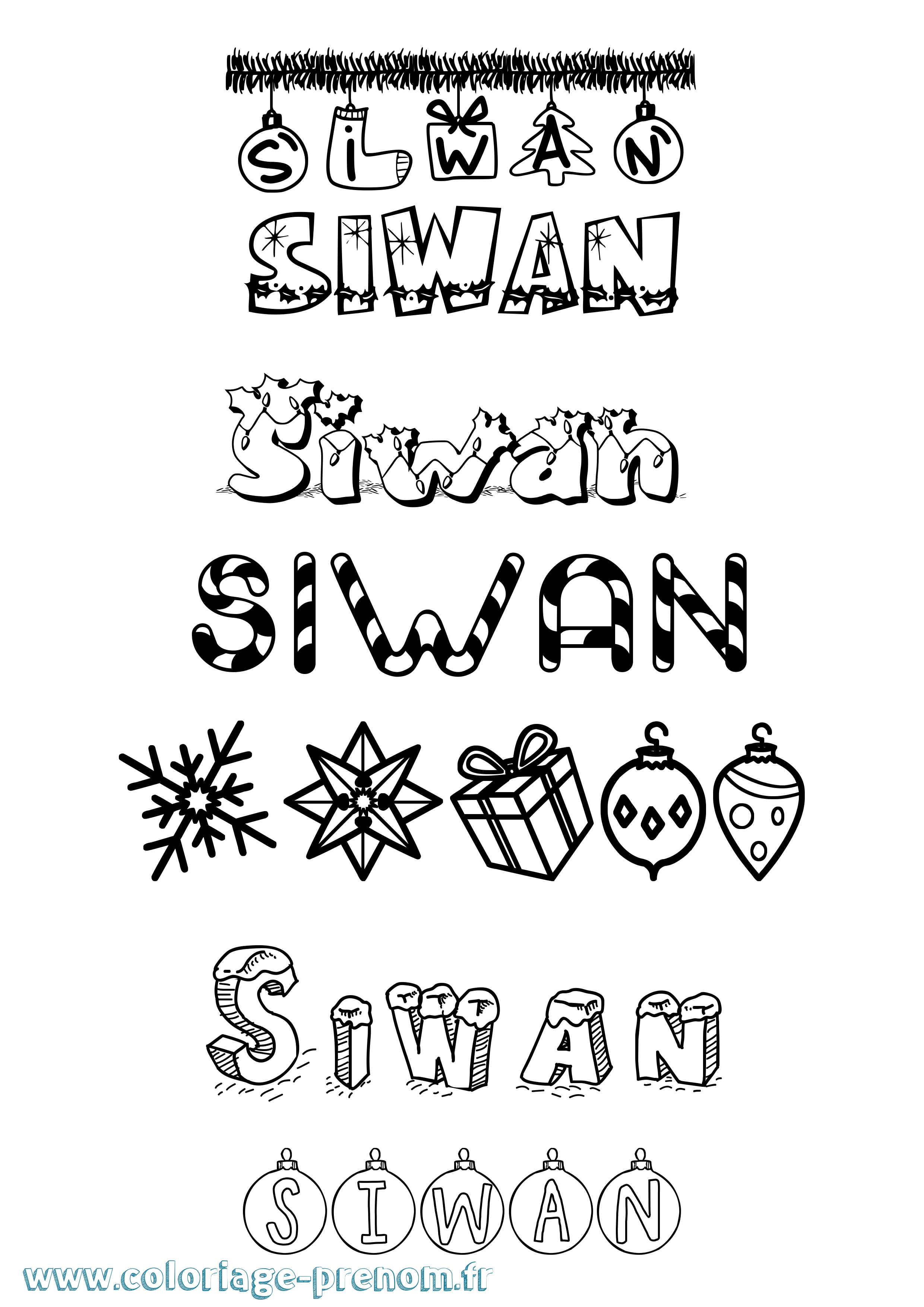 Coloriage Siwan Noël Coloriage prénom Siwan Noël