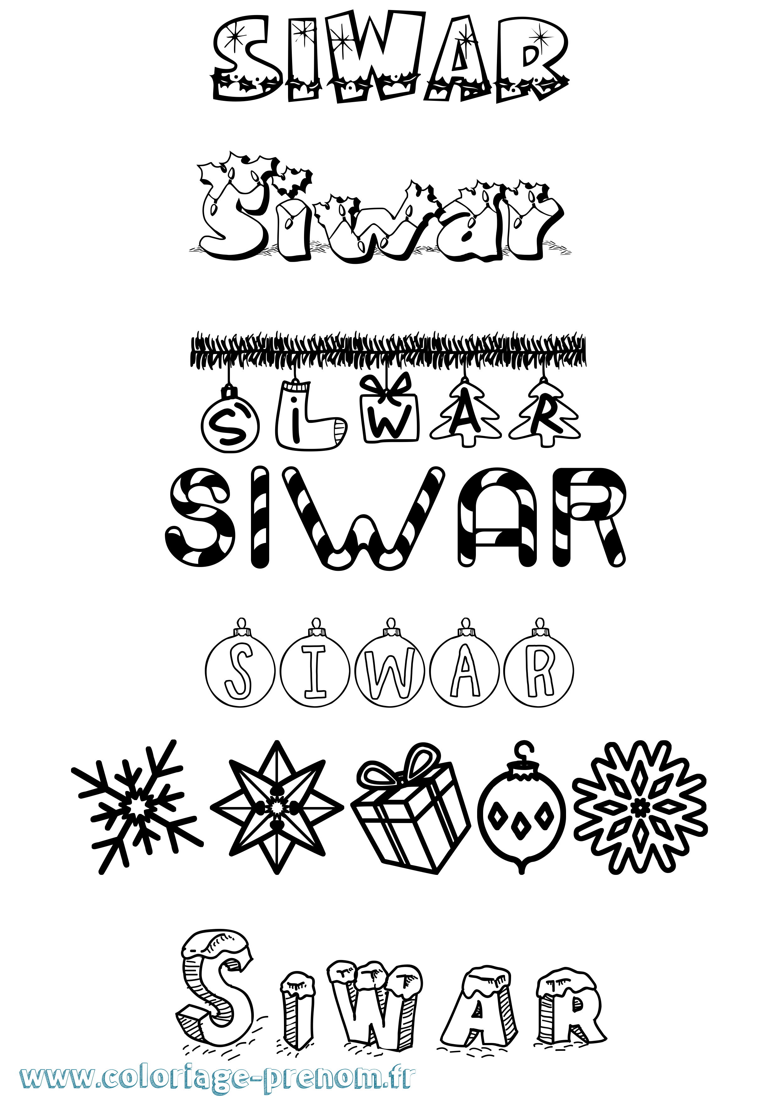 Coloriage Siwar Noël Coloriage prénom Siwar Noël