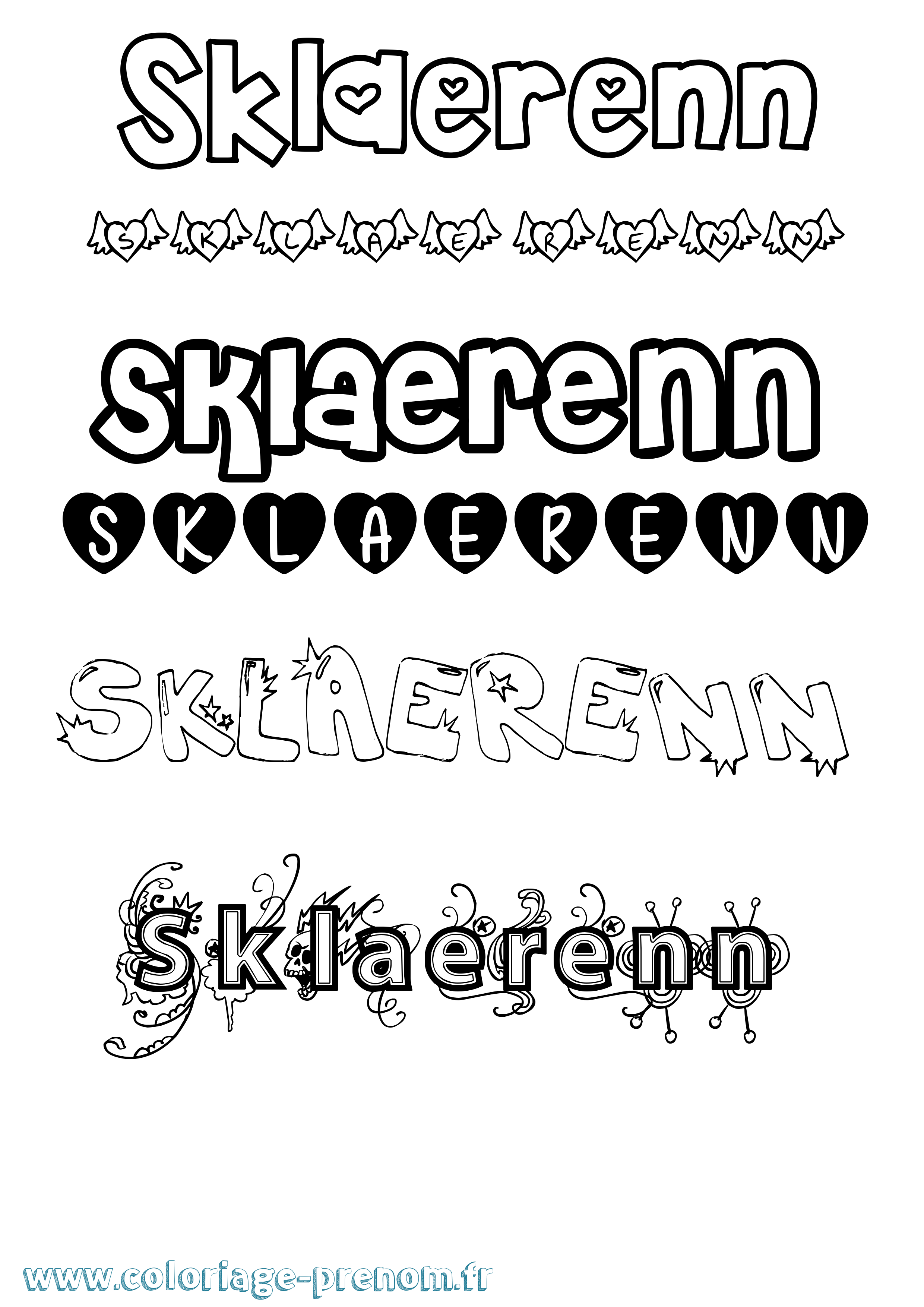 Coloriage Sklaerenn Girly Coloriage prénom Sklaerenn Girly