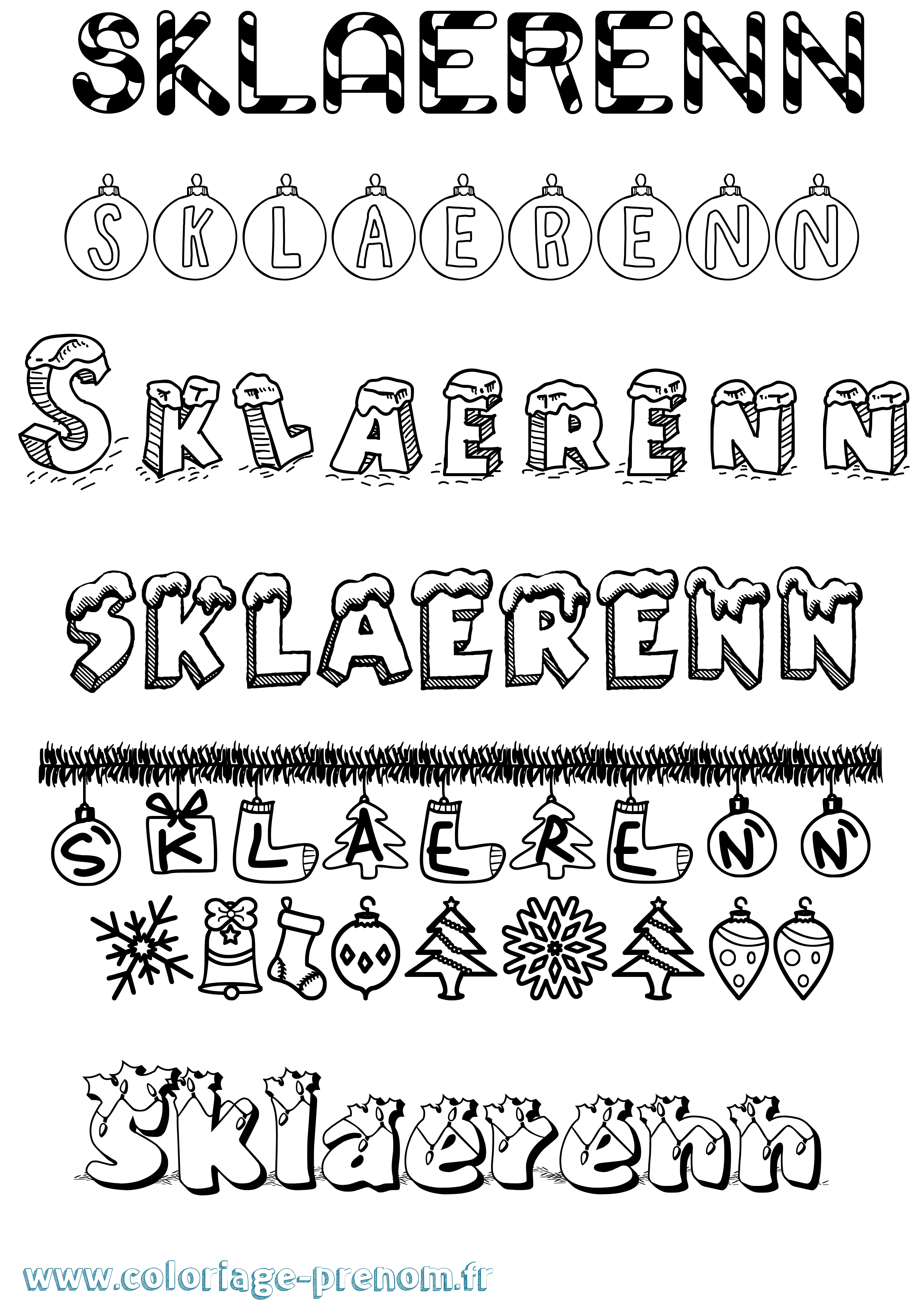 Coloriage Sklaerenn Noël Coloriage prénom Sklaerenn Noël