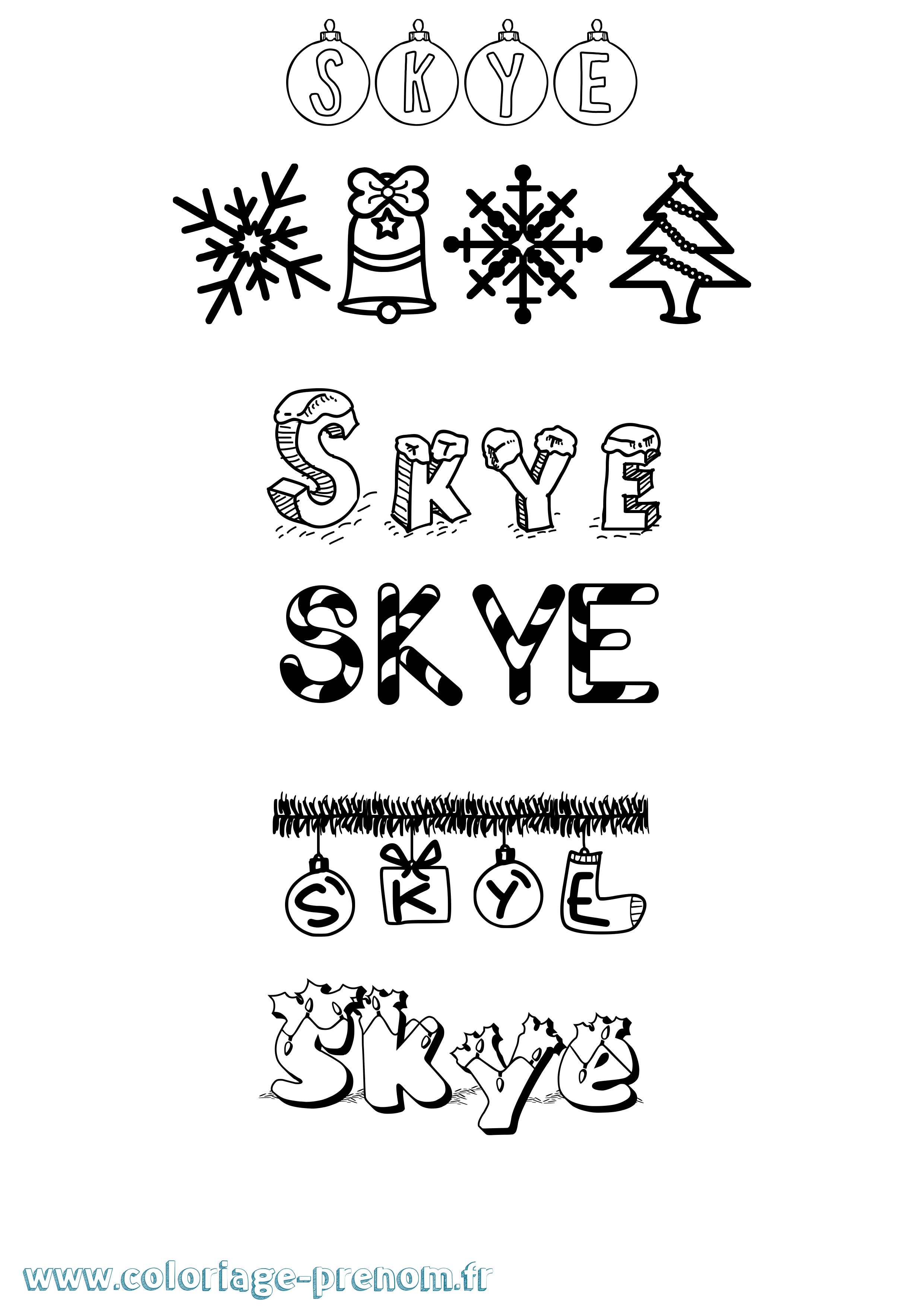Coloriage Skye Noël Coloriage prénom Skye Noël