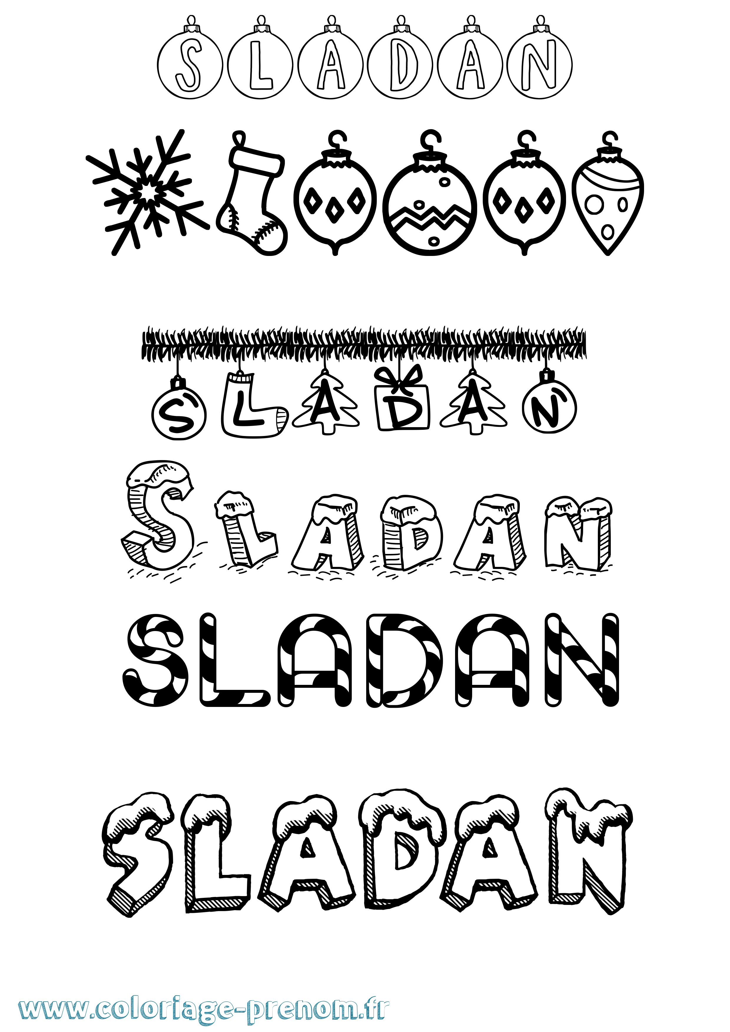 Coloriage Sladan Noël Coloriage prénom Sladan Noël