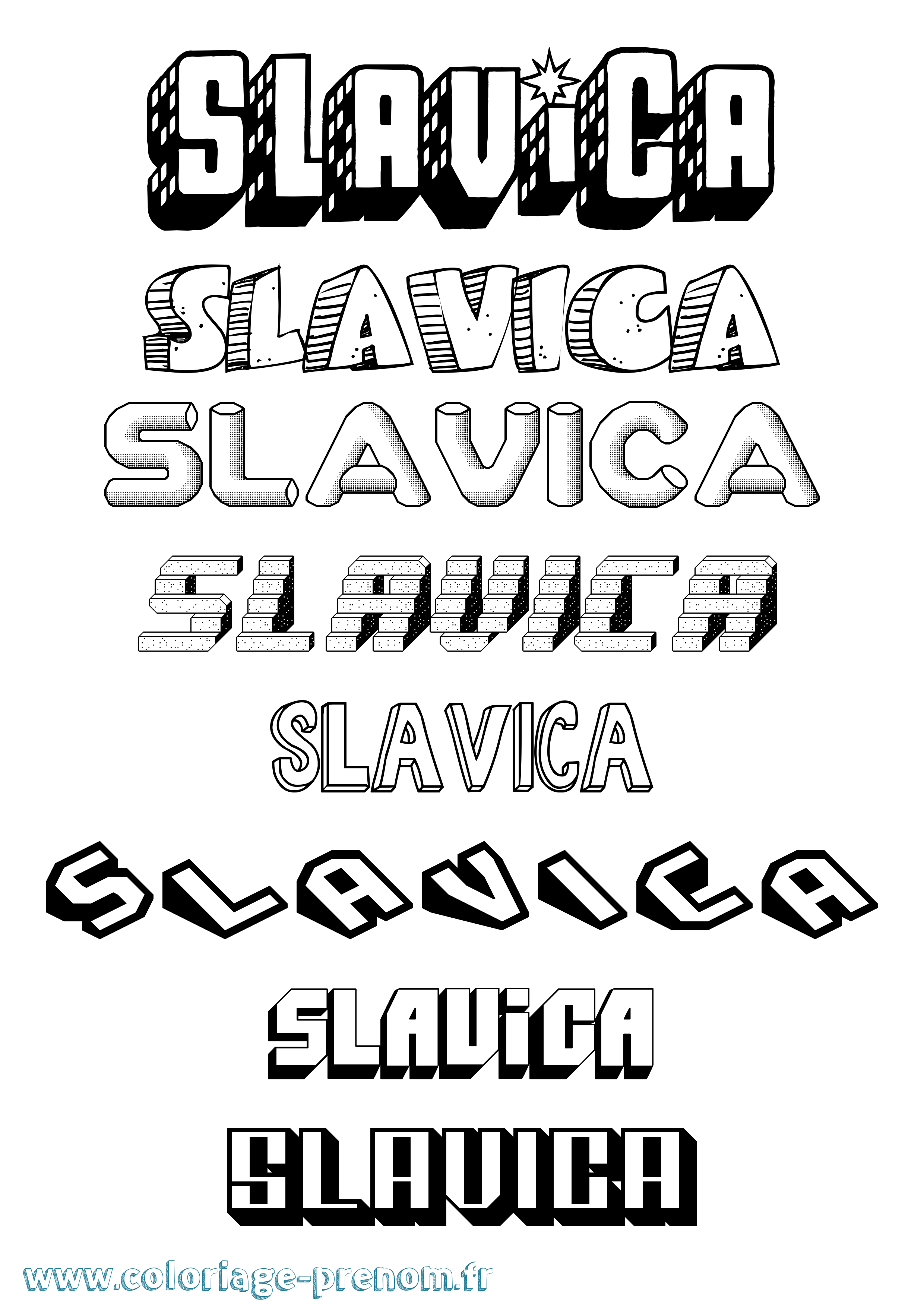 Coloriage Slavica Effet 3D Coloriage prénom Slavica Effet 3D
