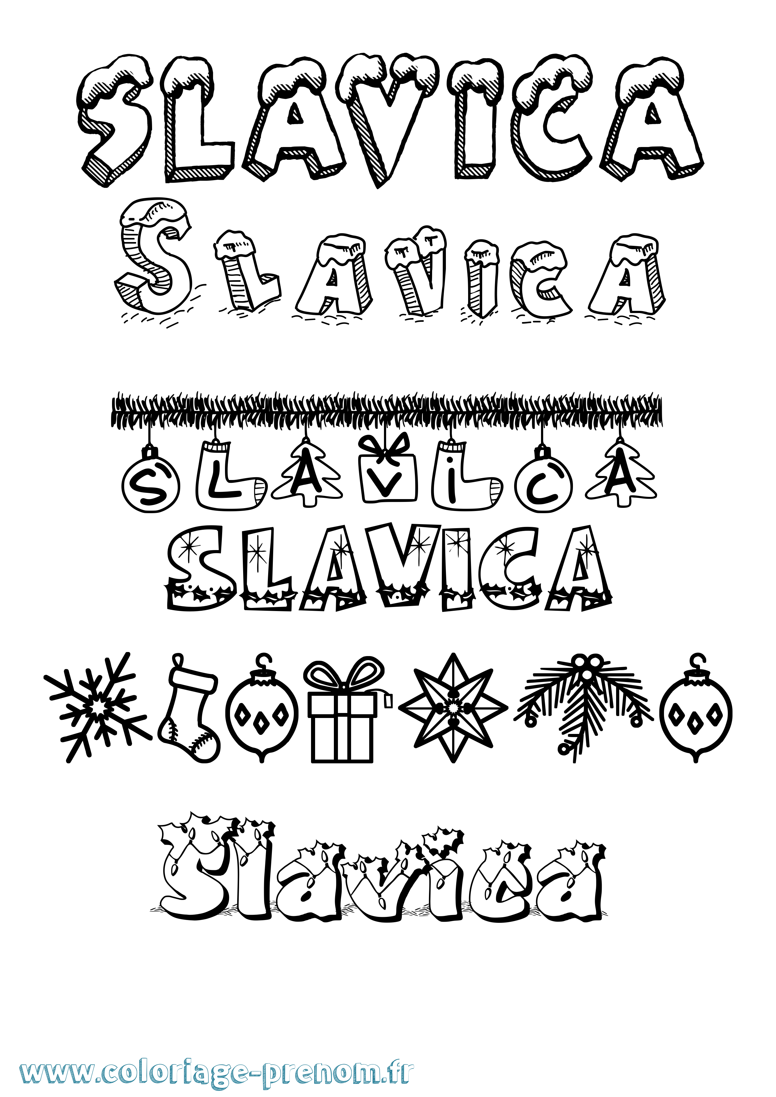 Coloriage Slavica Noël Coloriage prénom Slavica Noël