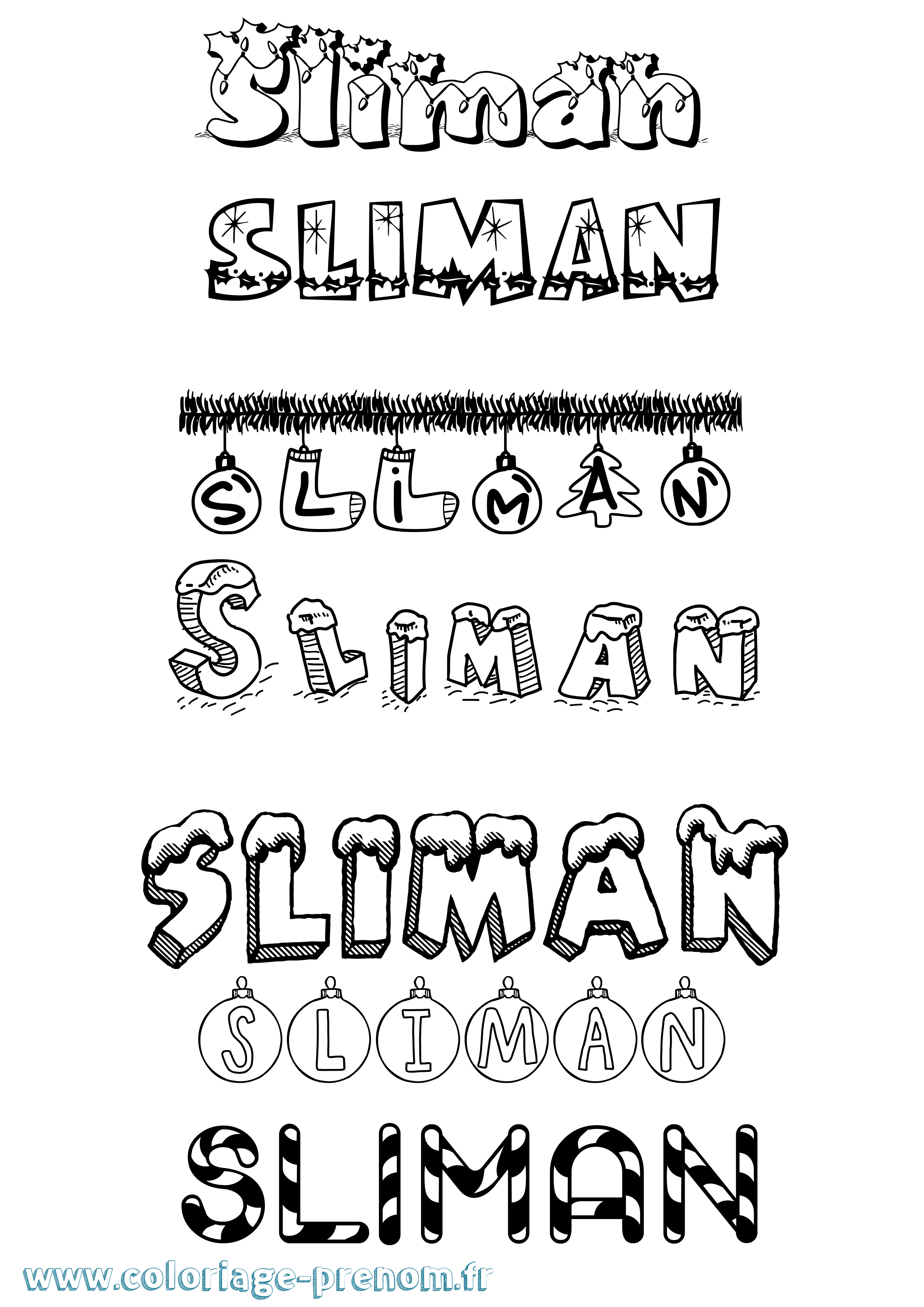 Coloriage Sliman Noël Coloriage prénom Sliman Noël