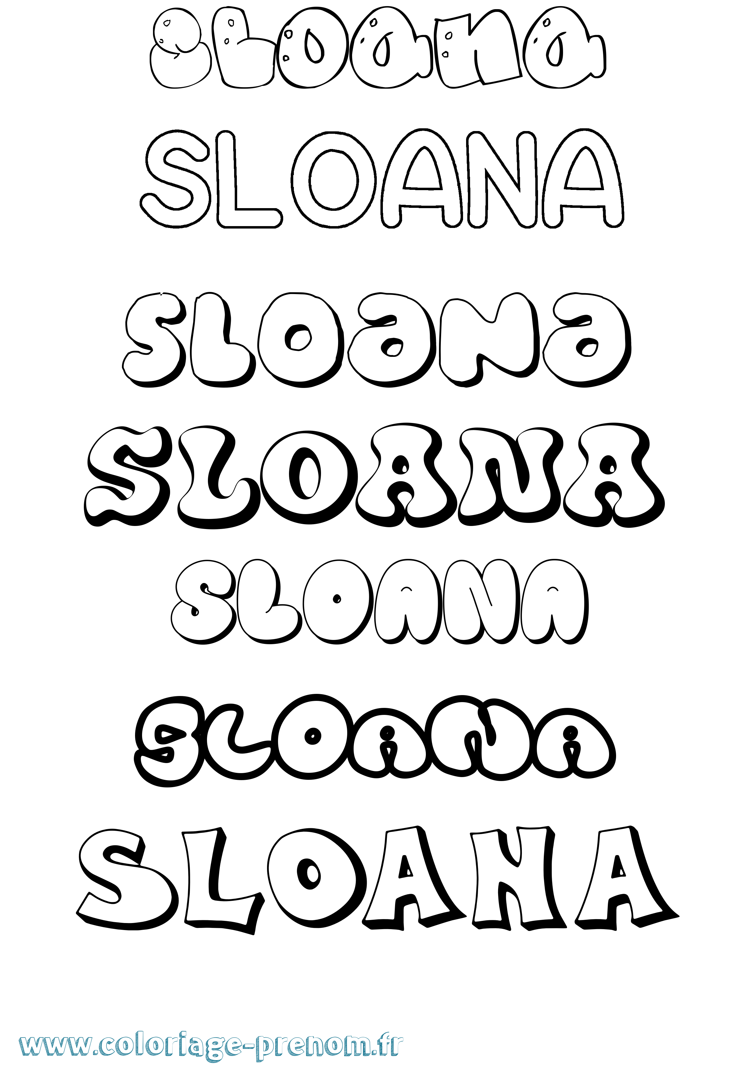Coloriage Sloana Bubble Coloriage prénom Sloana Bubble