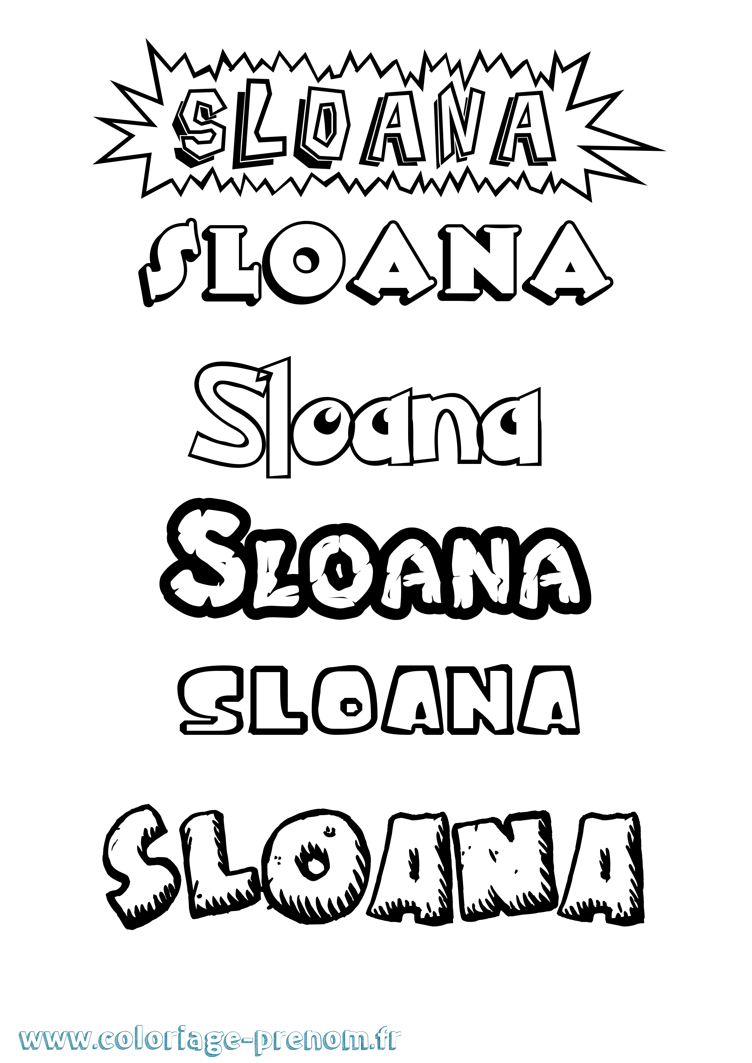 Coloriage Sloana Dessin Animé Coloriage prénom Sloana Dessin Animé