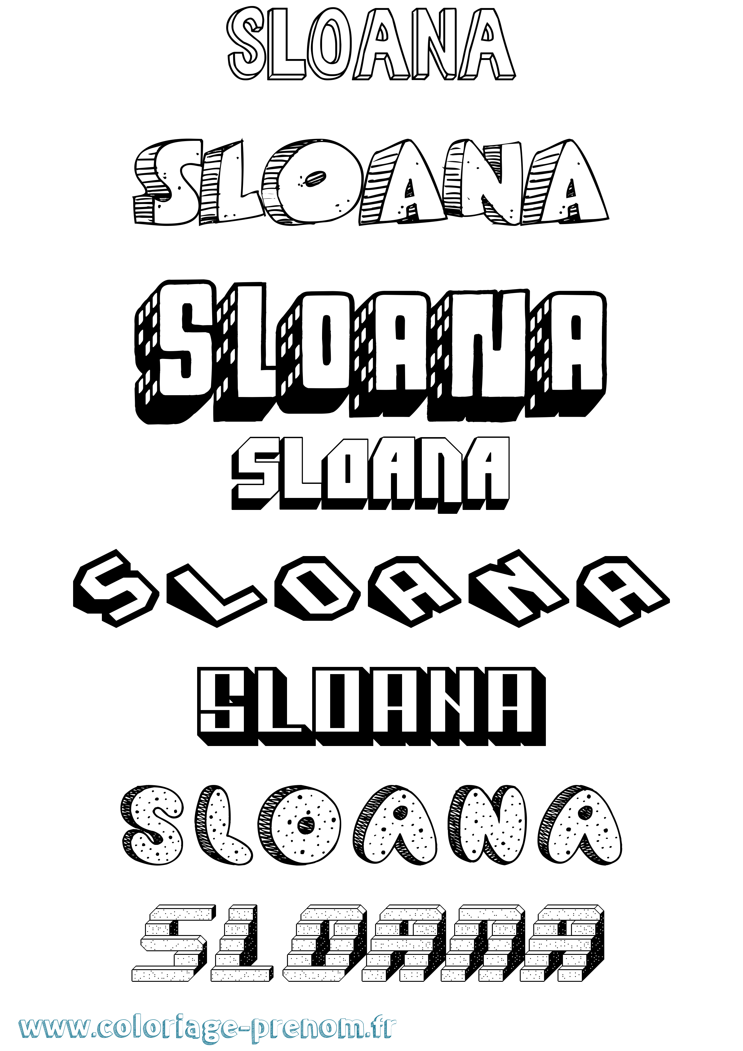 Coloriage Sloana Effet 3D Coloriage prénom Sloana Effet 3D