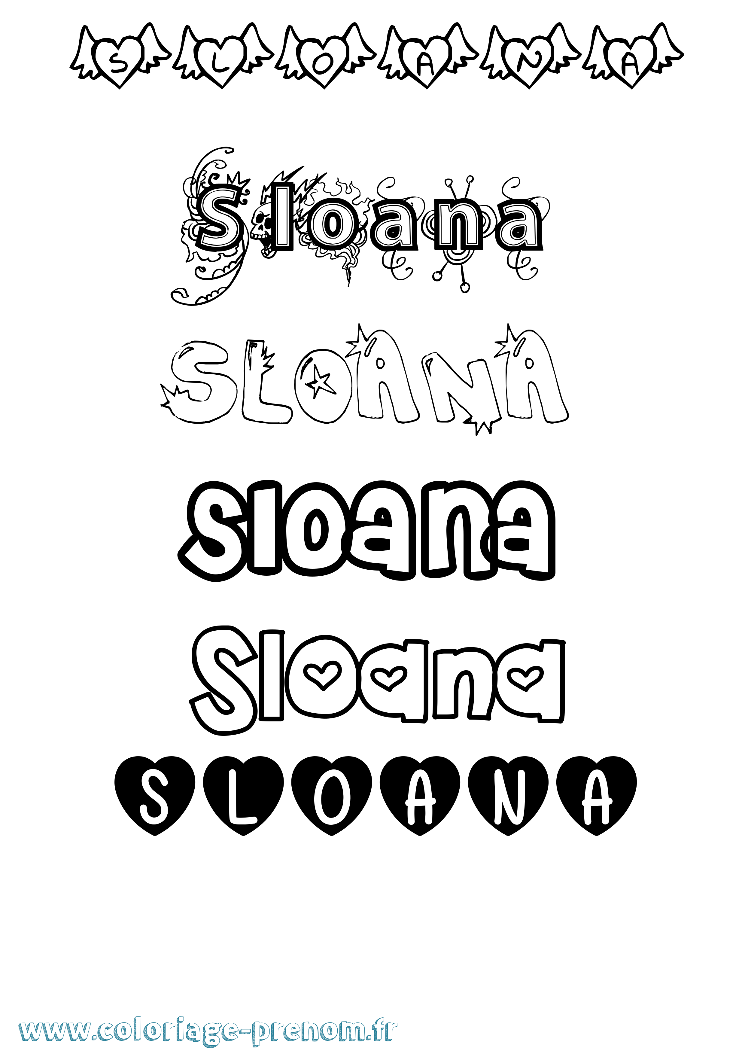Coloriage Sloana Girly Coloriage prénom Sloana Girly