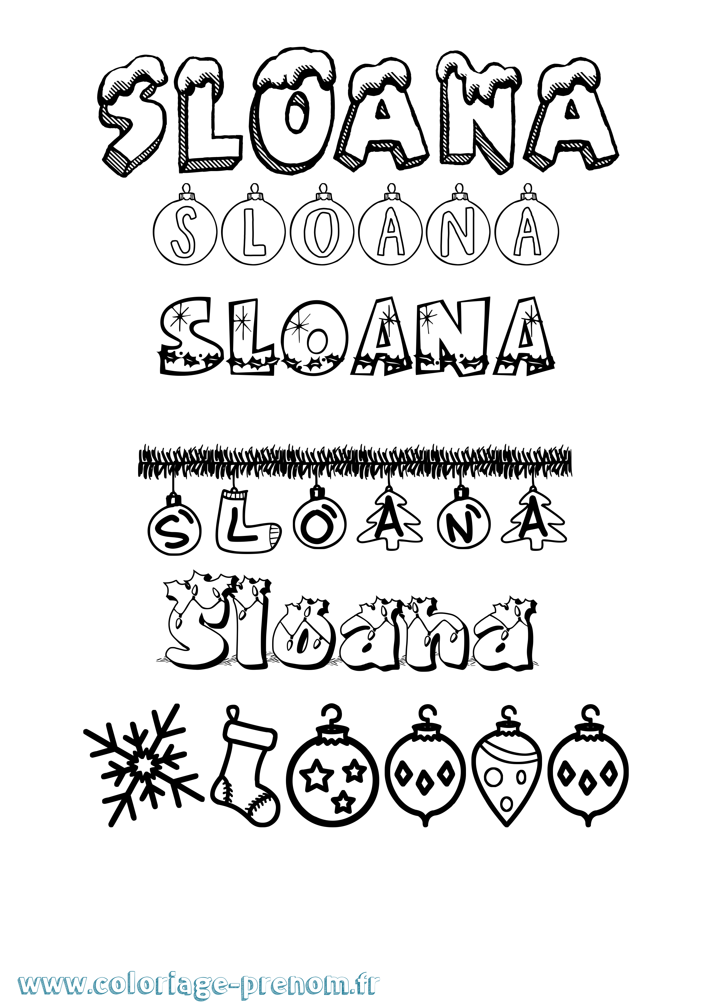Coloriage Sloana Noël Coloriage prénom Sloana Noël