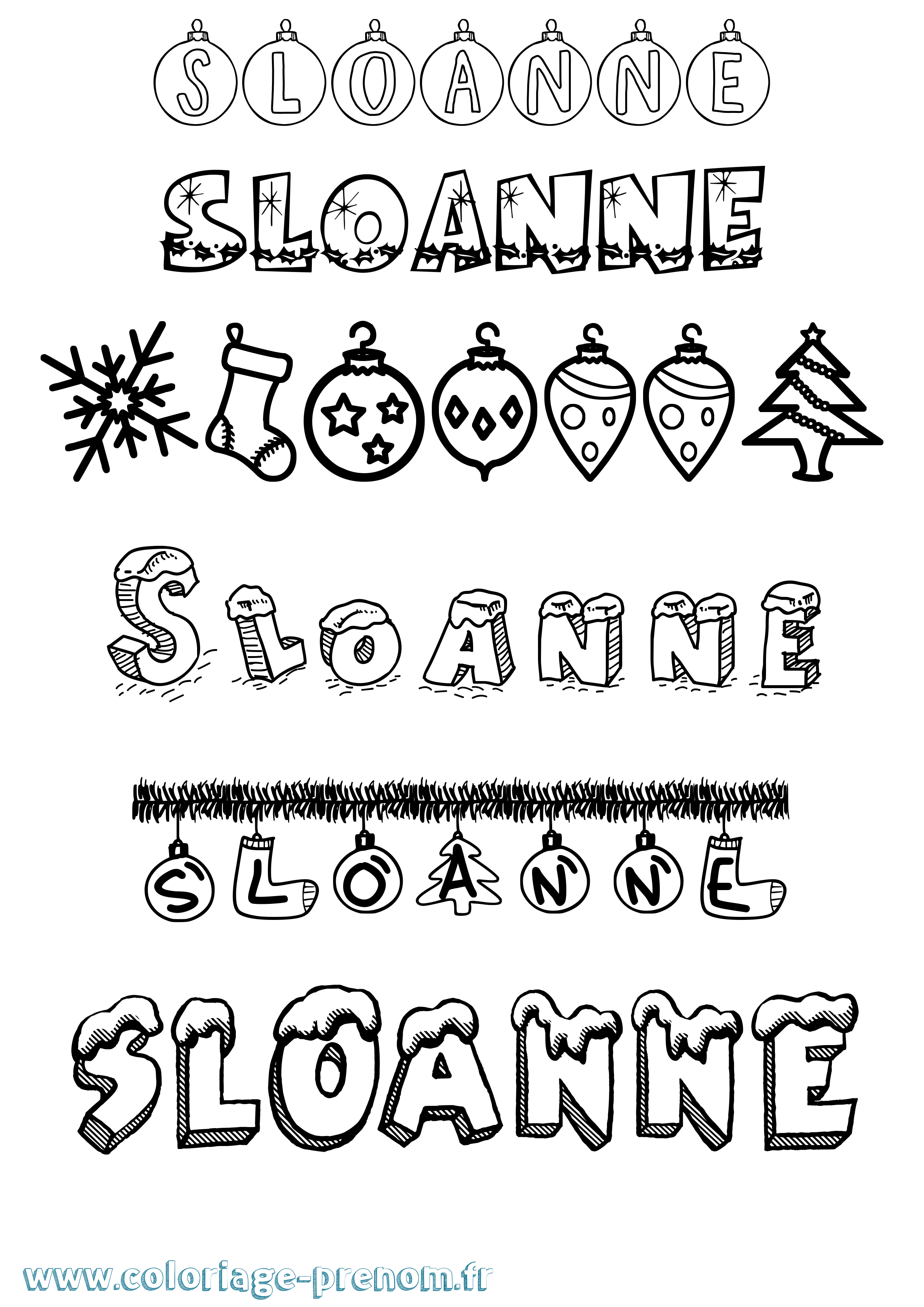 Coloriage Sloanne Noël Coloriage prénom Sloanne Noël