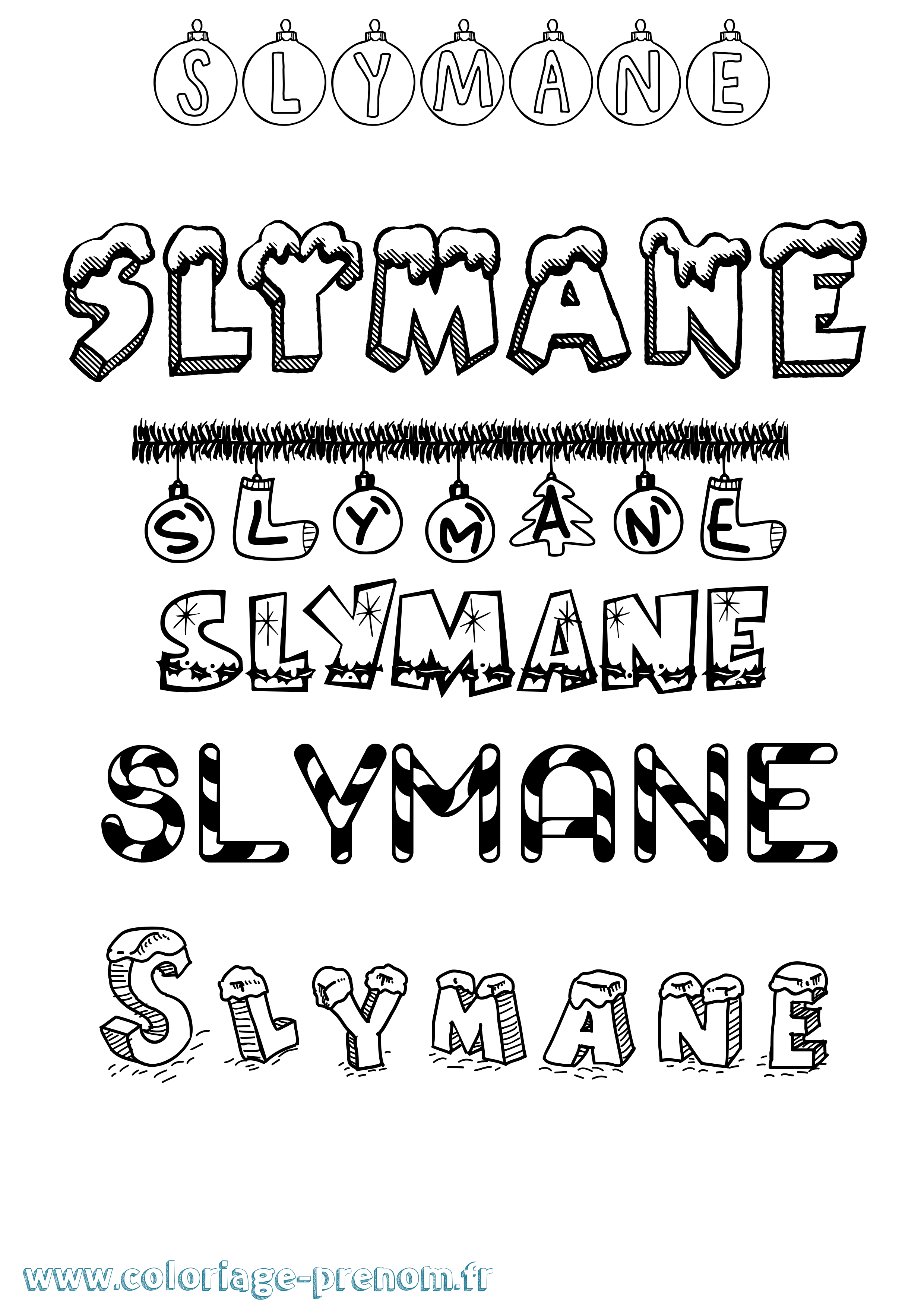 Coloriage Slymane Noël Coloriage prénom Slymane Noël